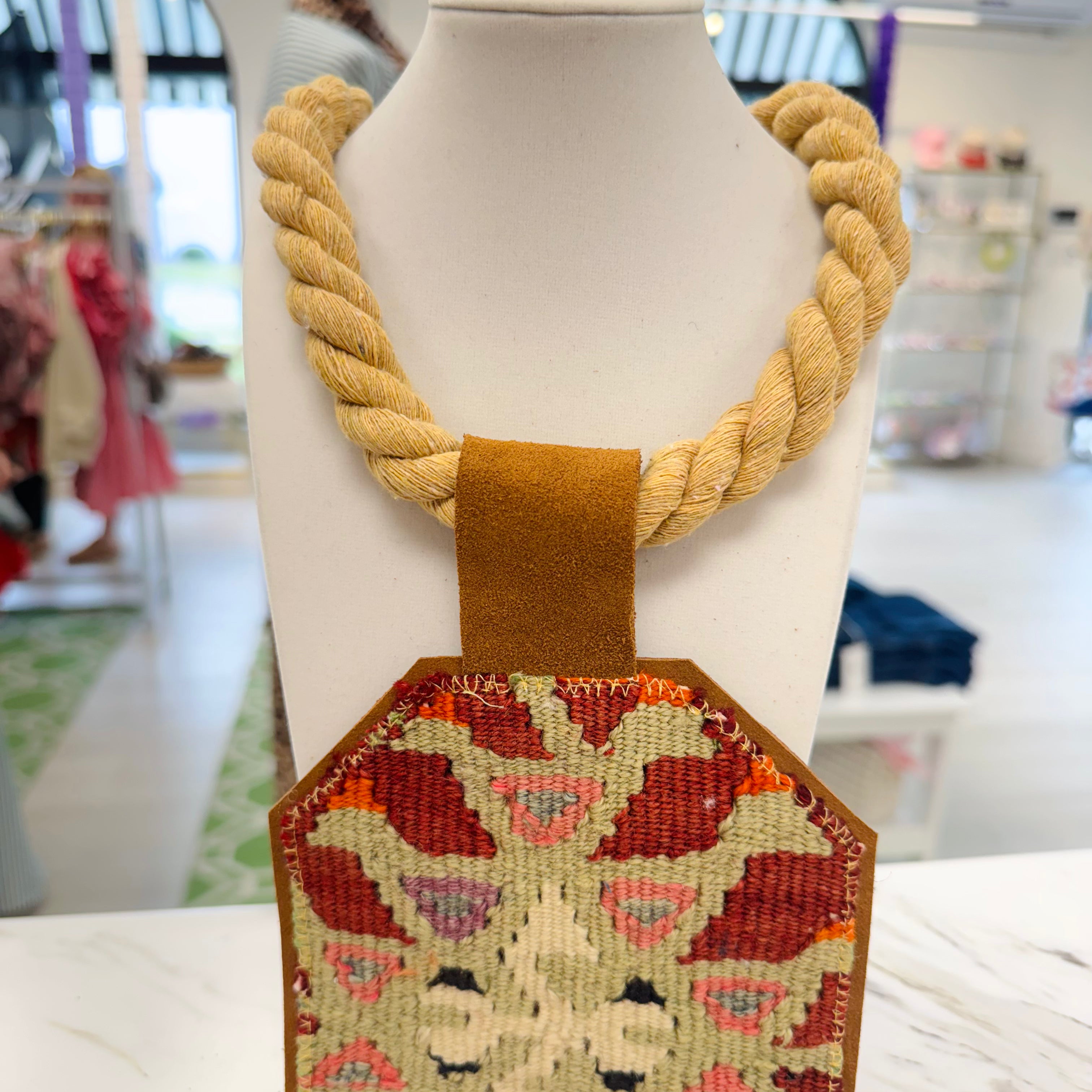 ORIJINAL Rope Pendant Necklace - Sage/Red/Pink/Purple Patch