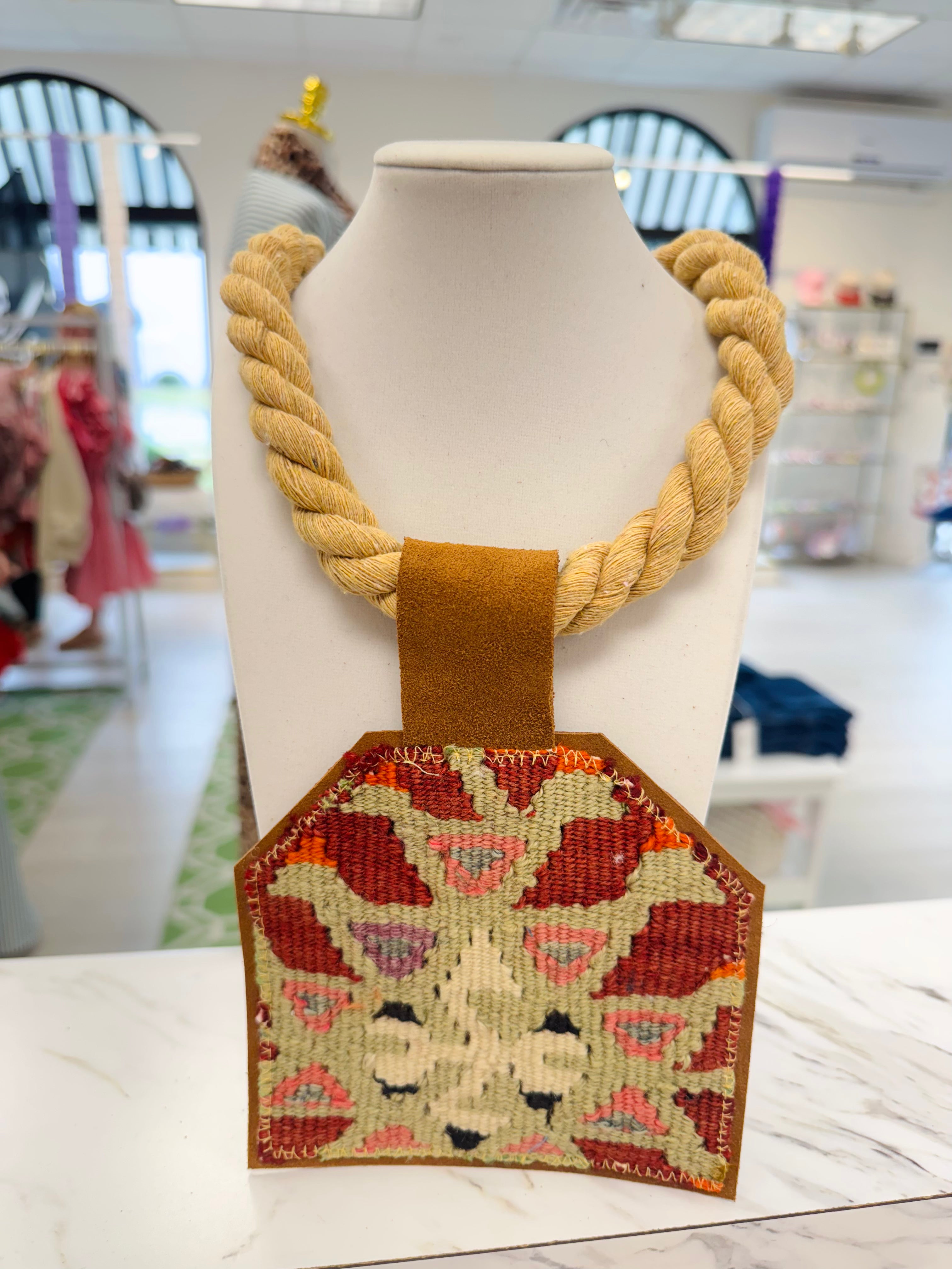 ORIJINAL Rope Pendant Necklace - Sage/Red/Pink/Purple Patch