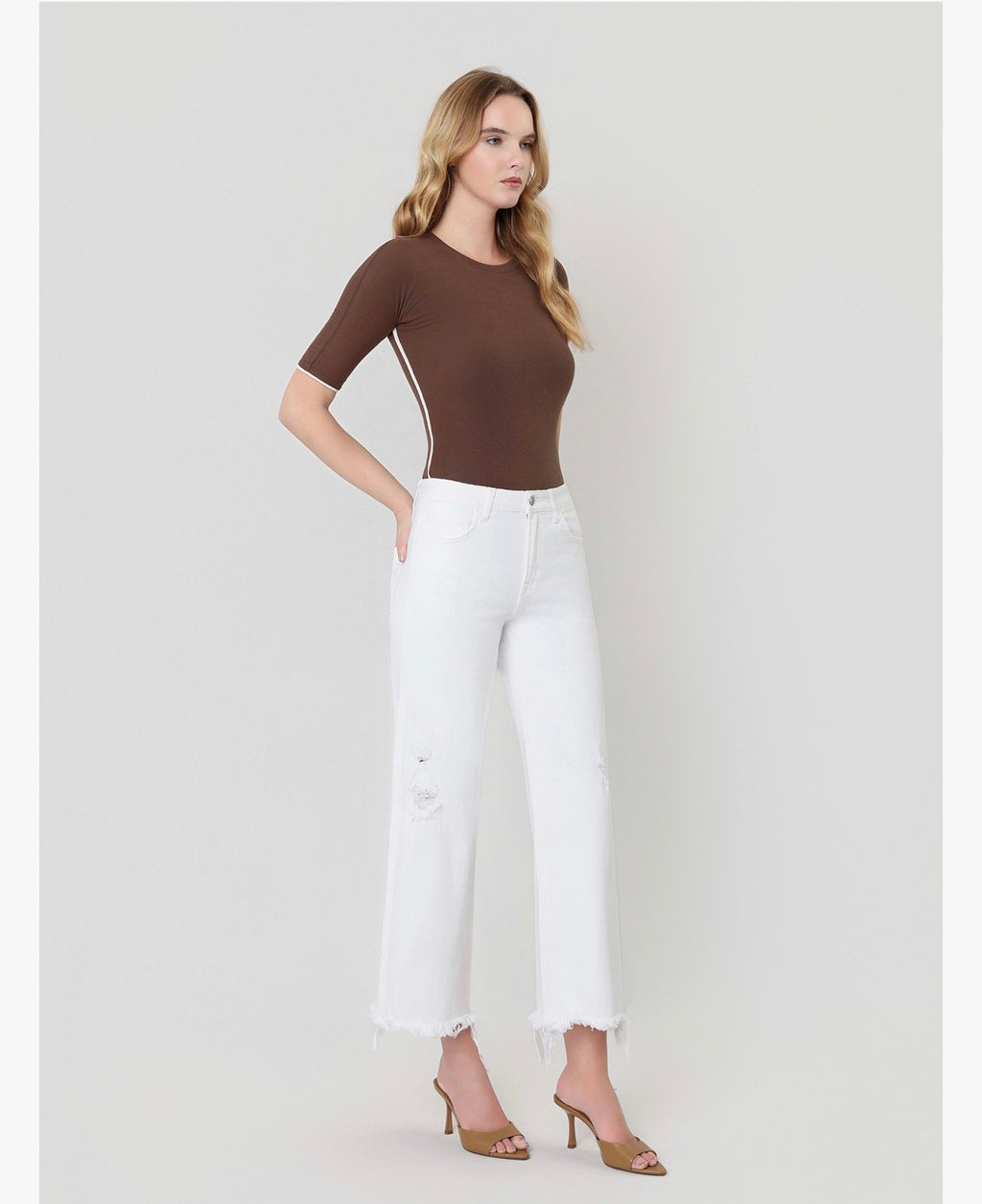 High Rise Raw Hem Wide Jeans White | VERVET