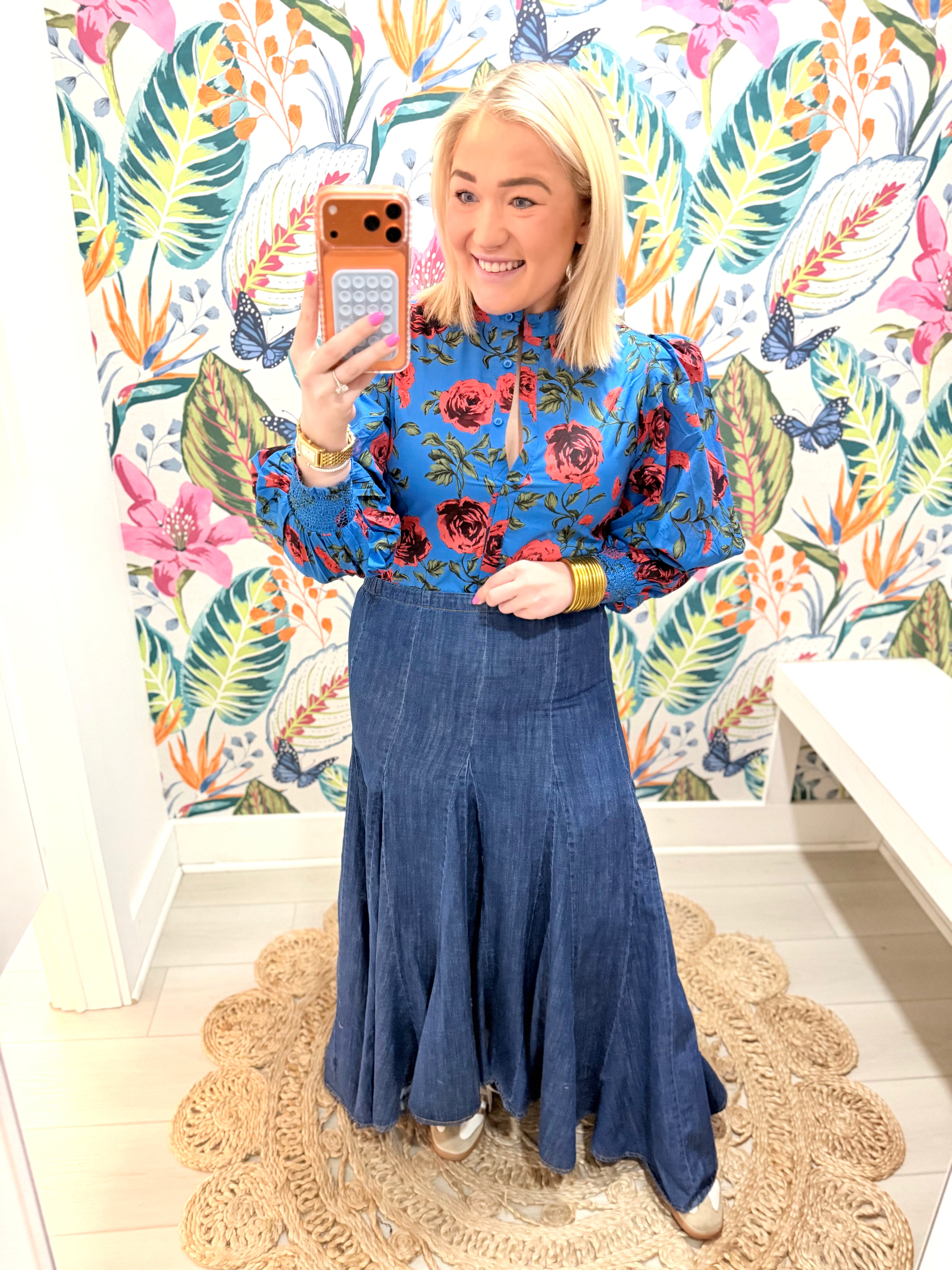 Flowing Into Spring Denim Skirt