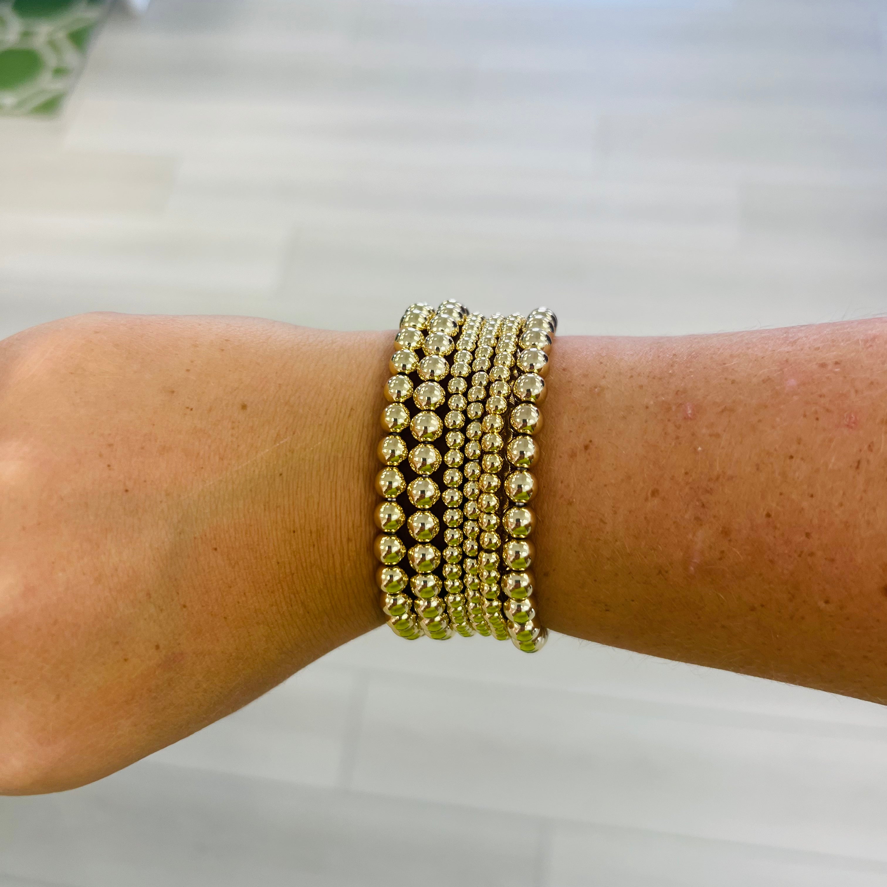 Polished Gold Bead Bracelet Stack