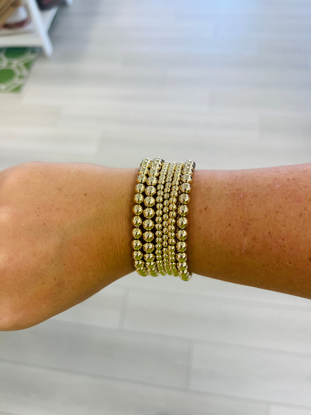 Polished Gold Bead Bracelet Stack