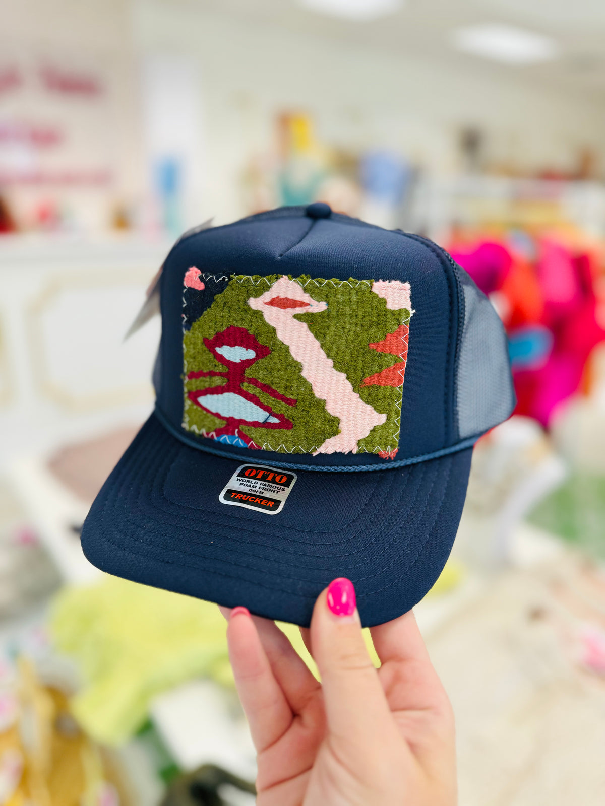 ORIJINAL Trucker Hat in Navy- Sage/Red/Pink Patch