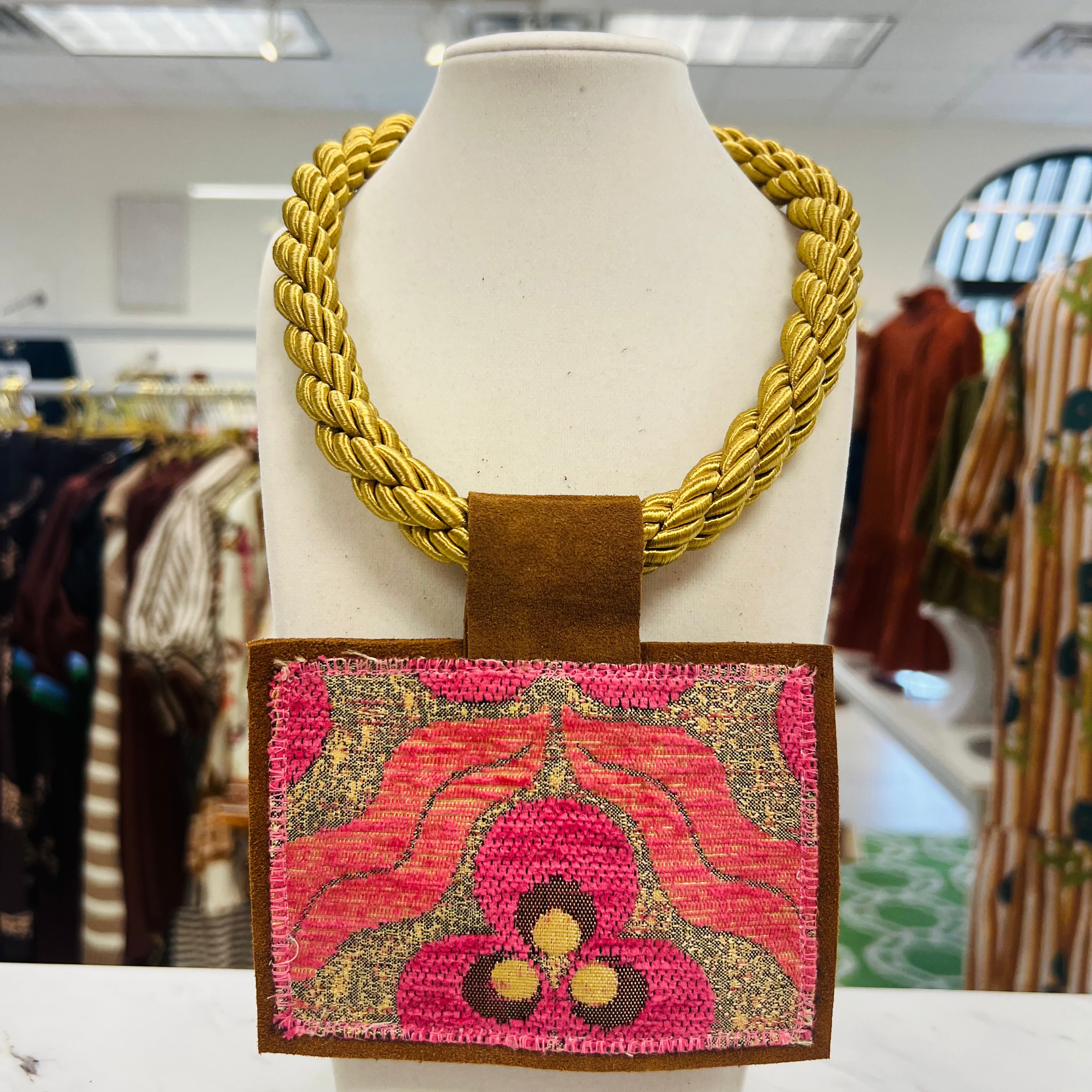 ORIJINAL Gold Rope Pendant Necklace - Pink/Gold Patch