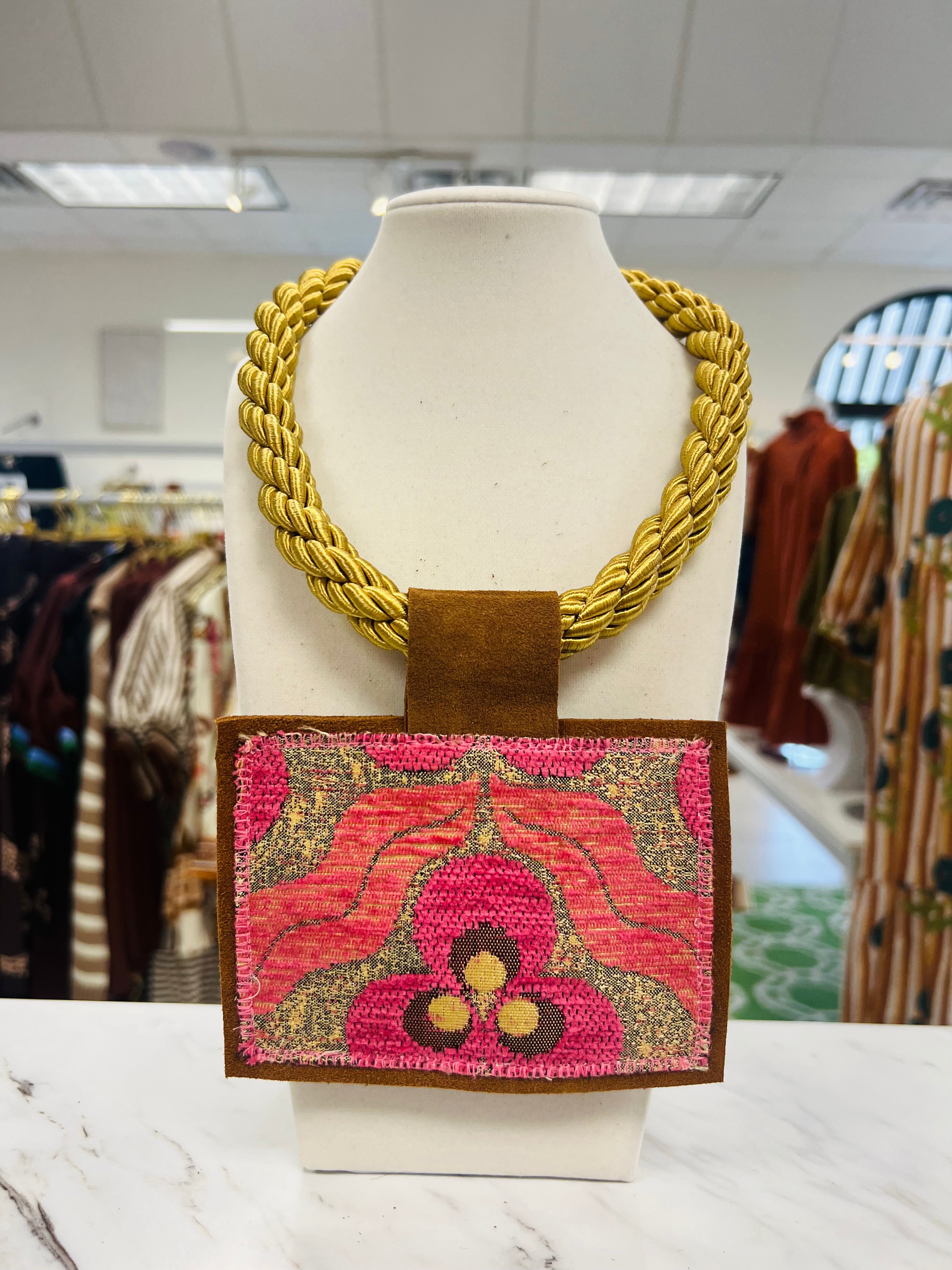 ORIJINAL Gold Rope Pendant Necklace - Pink/Gold Patch