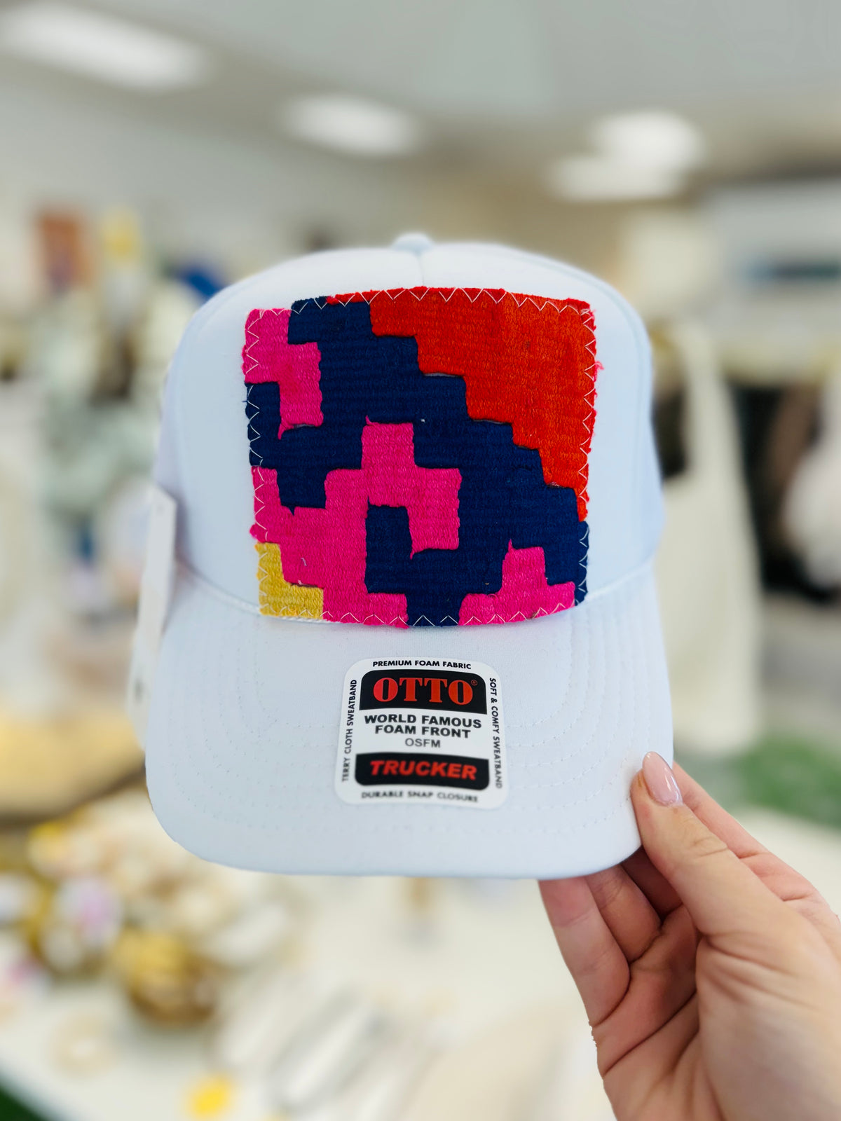 ORIJINAL Trucker Hat in White- Pink/Navy/Red/Yellow Patch