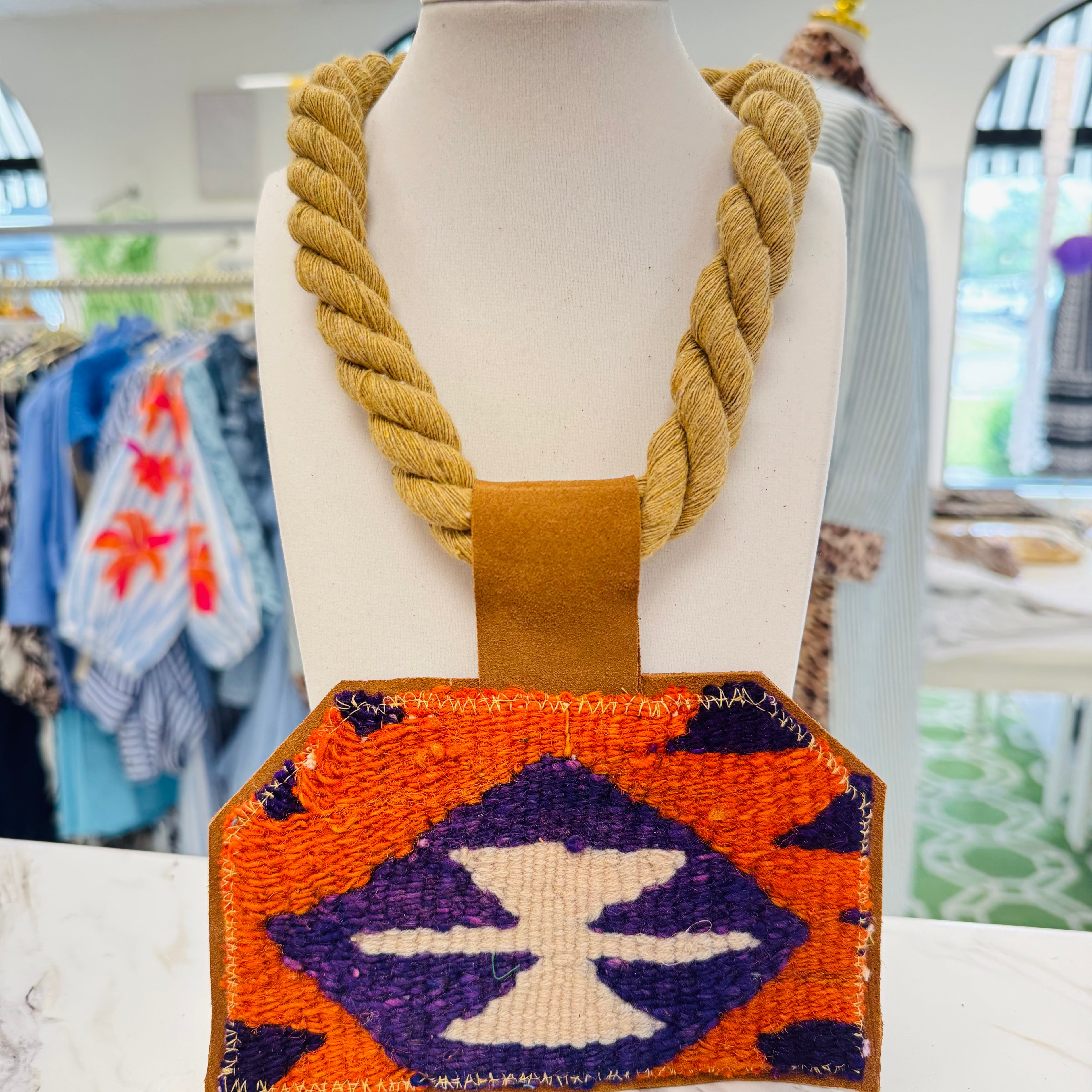 ORIJINAL Rope Pendant Necklace - Orange/Purple Patch