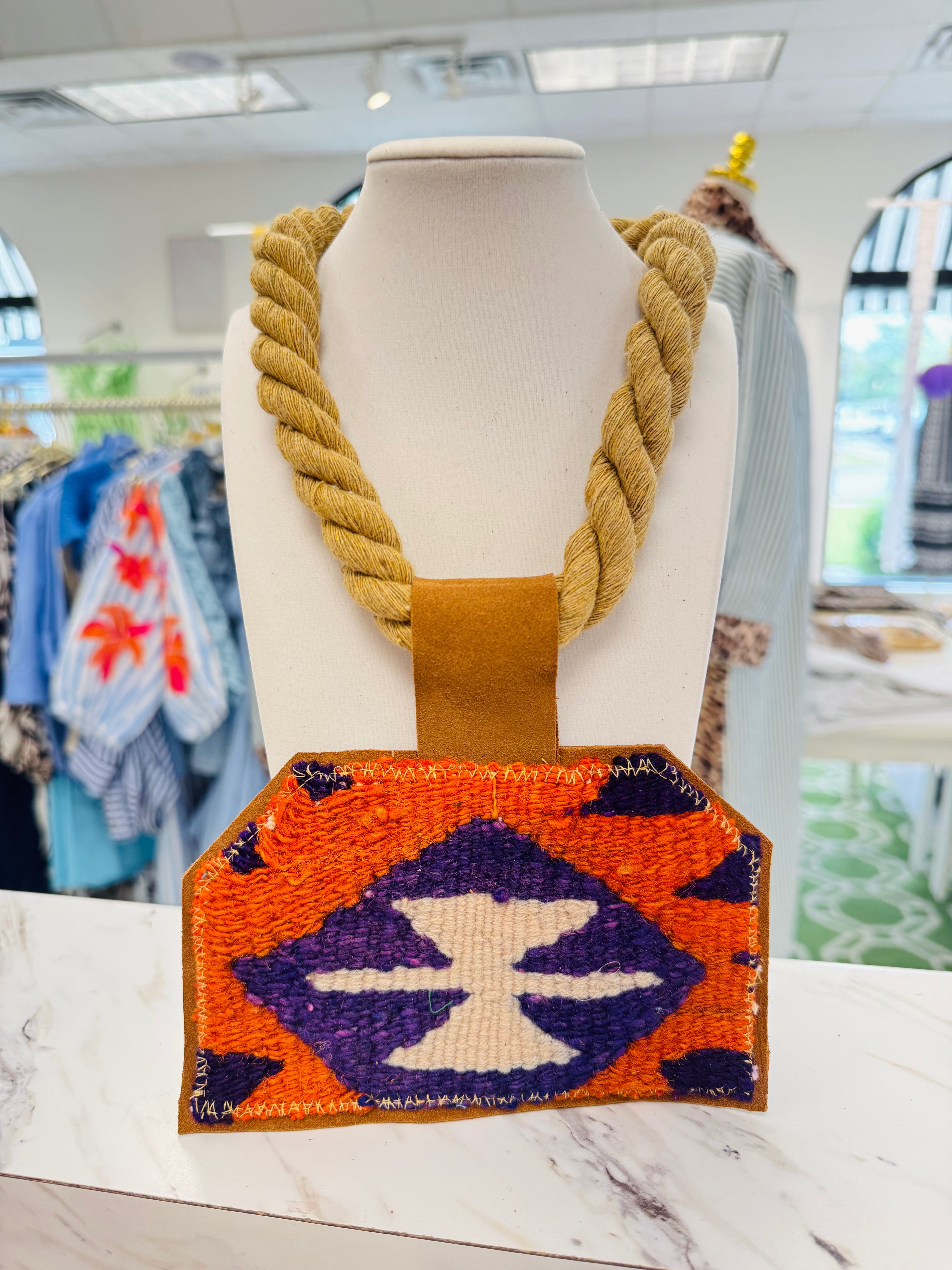 ORIJINAL Rope Pendant Necklace - Orange/Purple Patch