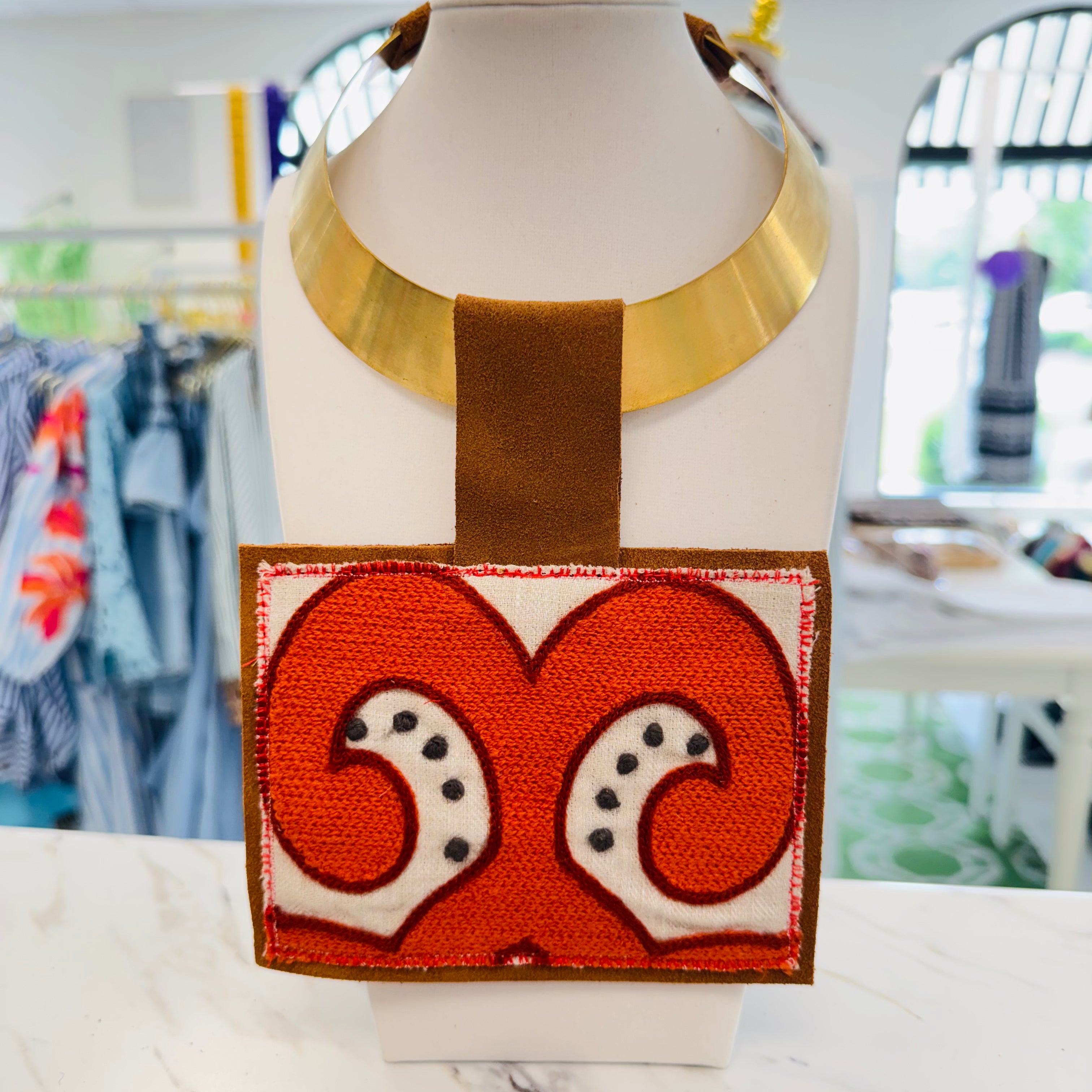 ORIJINAL Brass Pendant Necklace - Orange/Black Dot Pendant