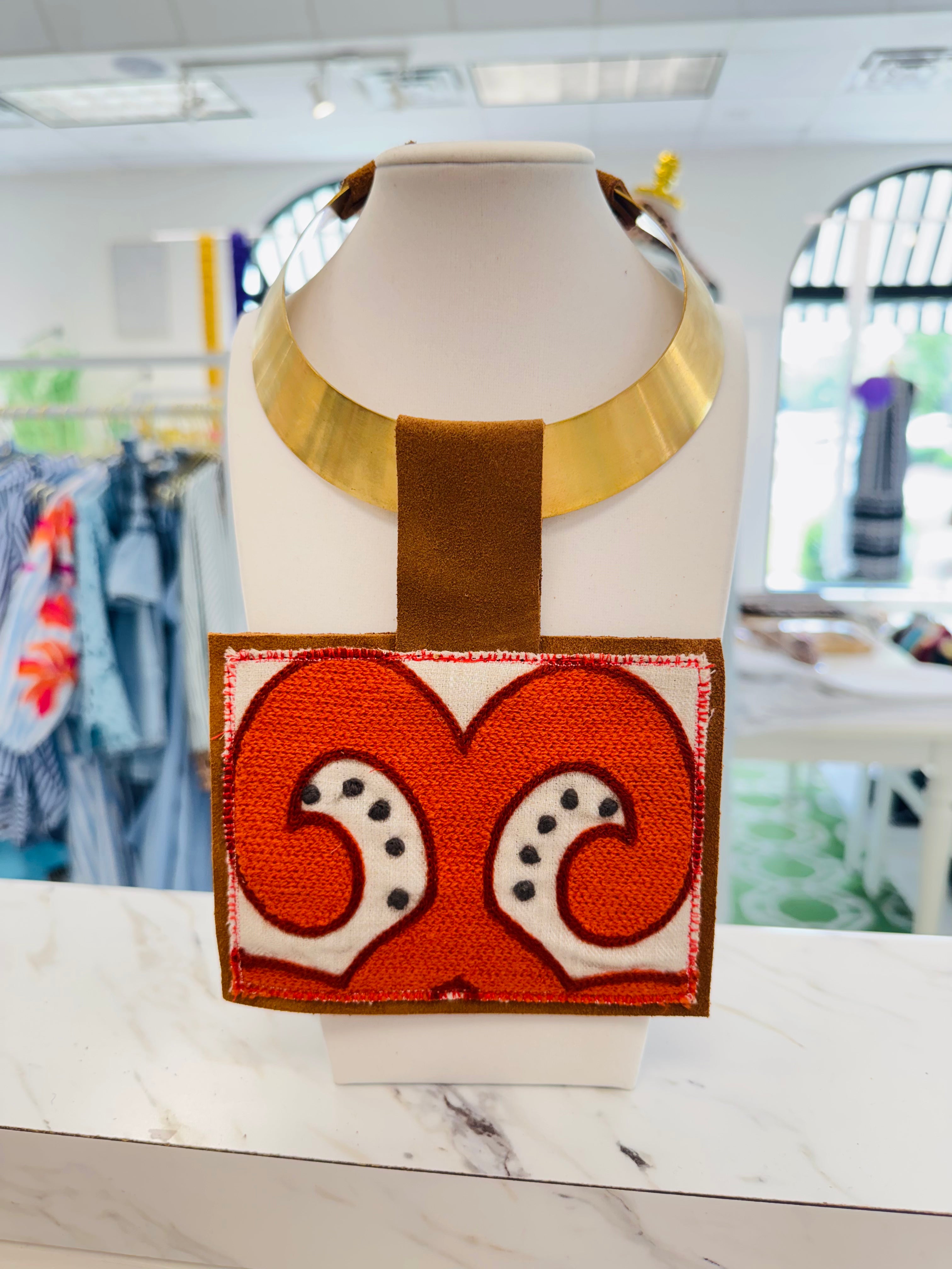 ORIJINAL Brass Pendant Necklace - Orange/Black Dot Pendant