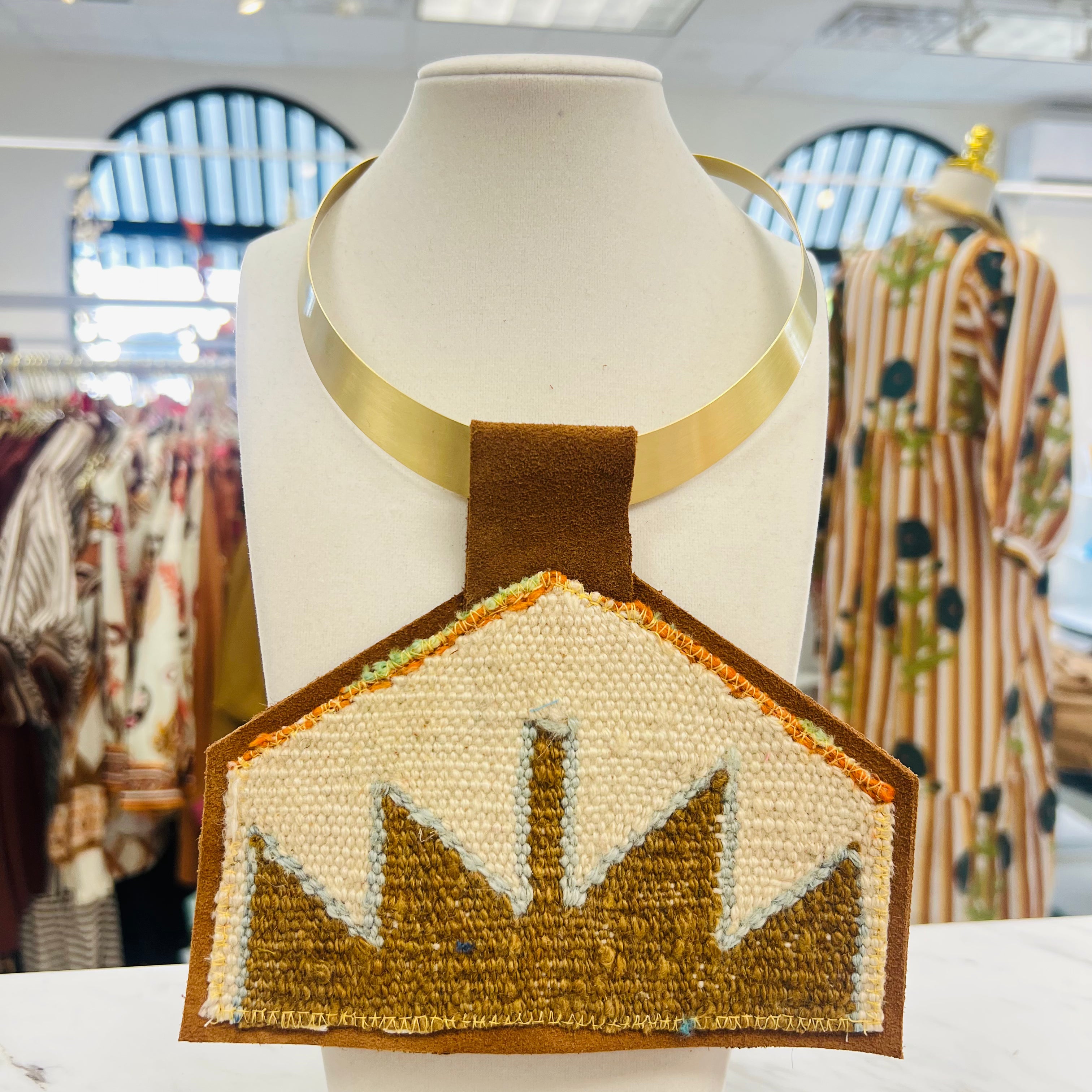 ORIJINAL Brass Pendant Necklace - Brown/Cream Patch