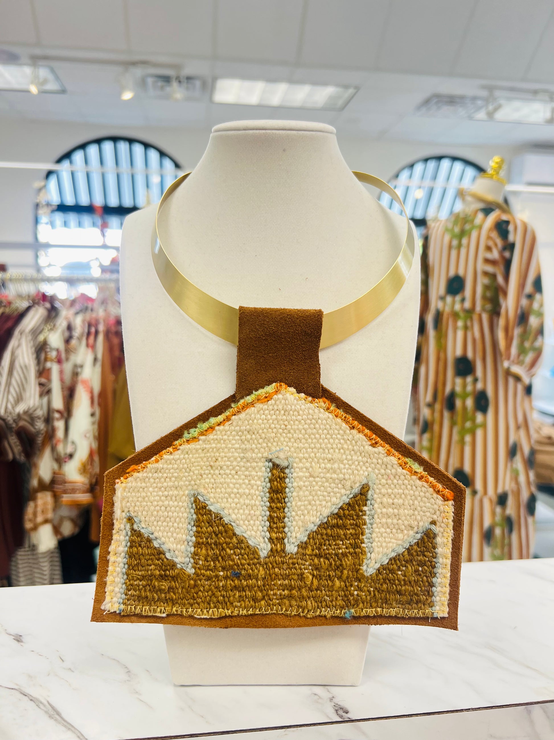 ORIJINAL Brass Pendant Necklace - Brown/Cream Patch