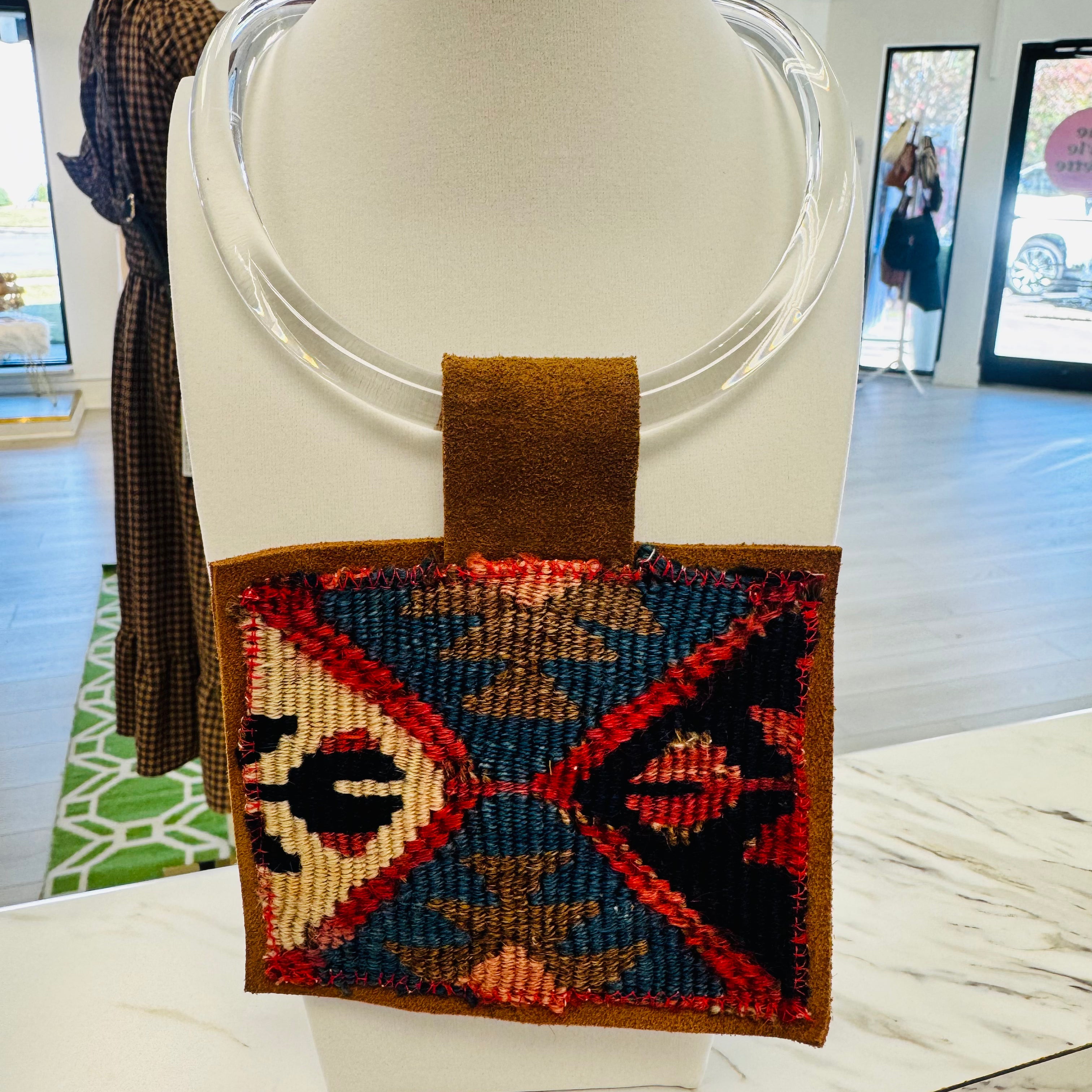 ORIJINAL Clear Pendant Necklace - Blue/Red/Brown Patch