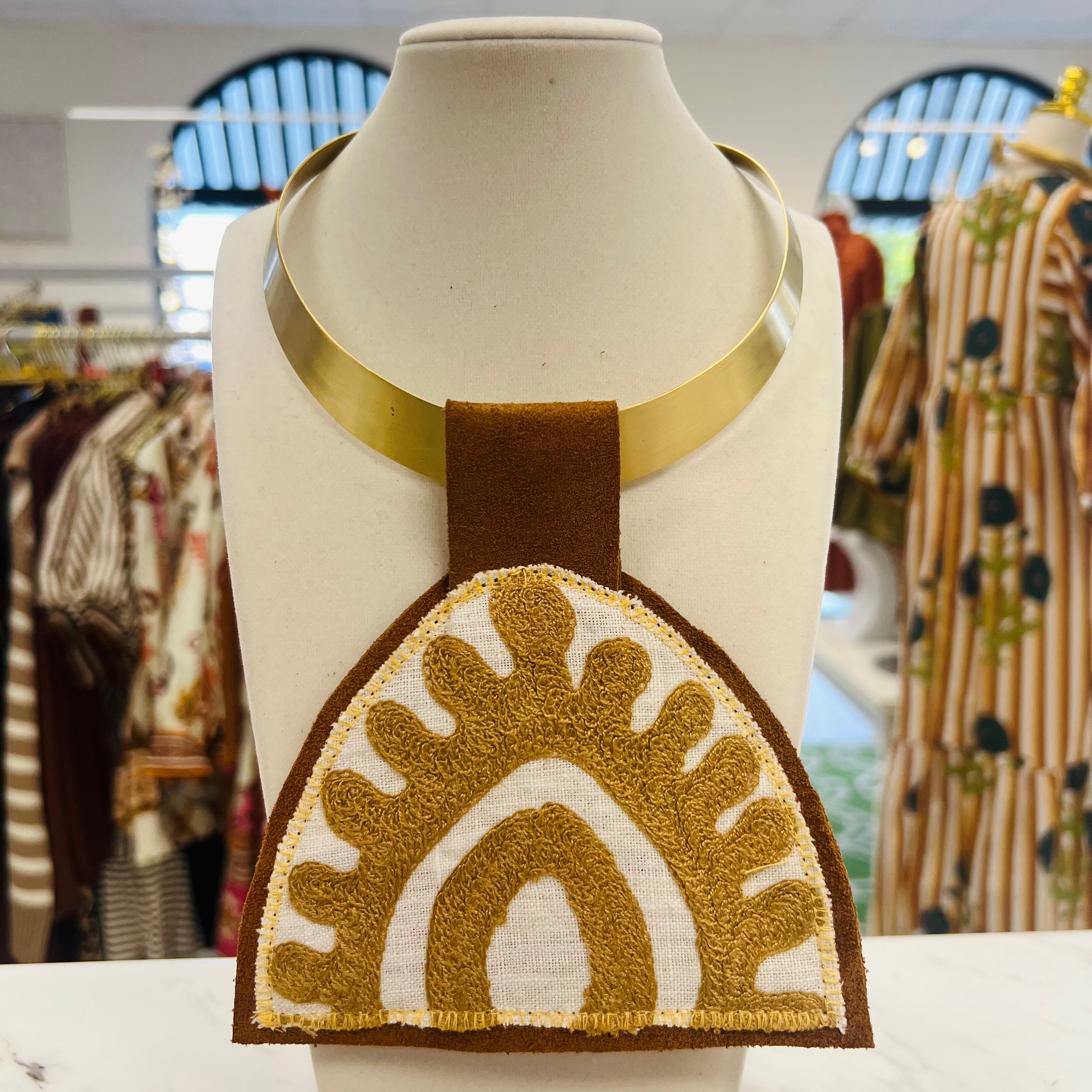 ORIJINAL Brass Pendant Necklace - Tan/White Patch