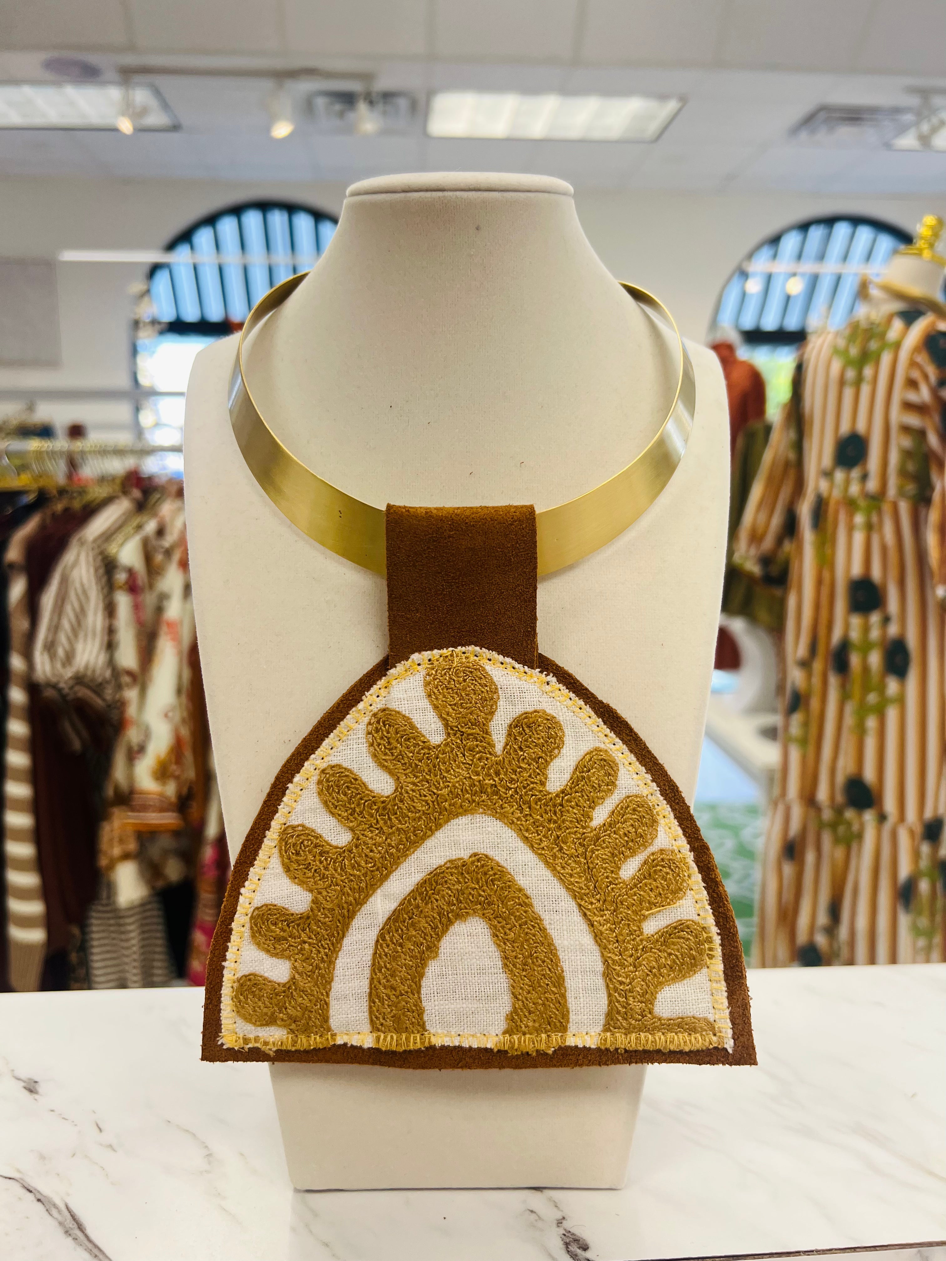 ORIJINAL Brass Pendant Necklace - Tan/White Patch