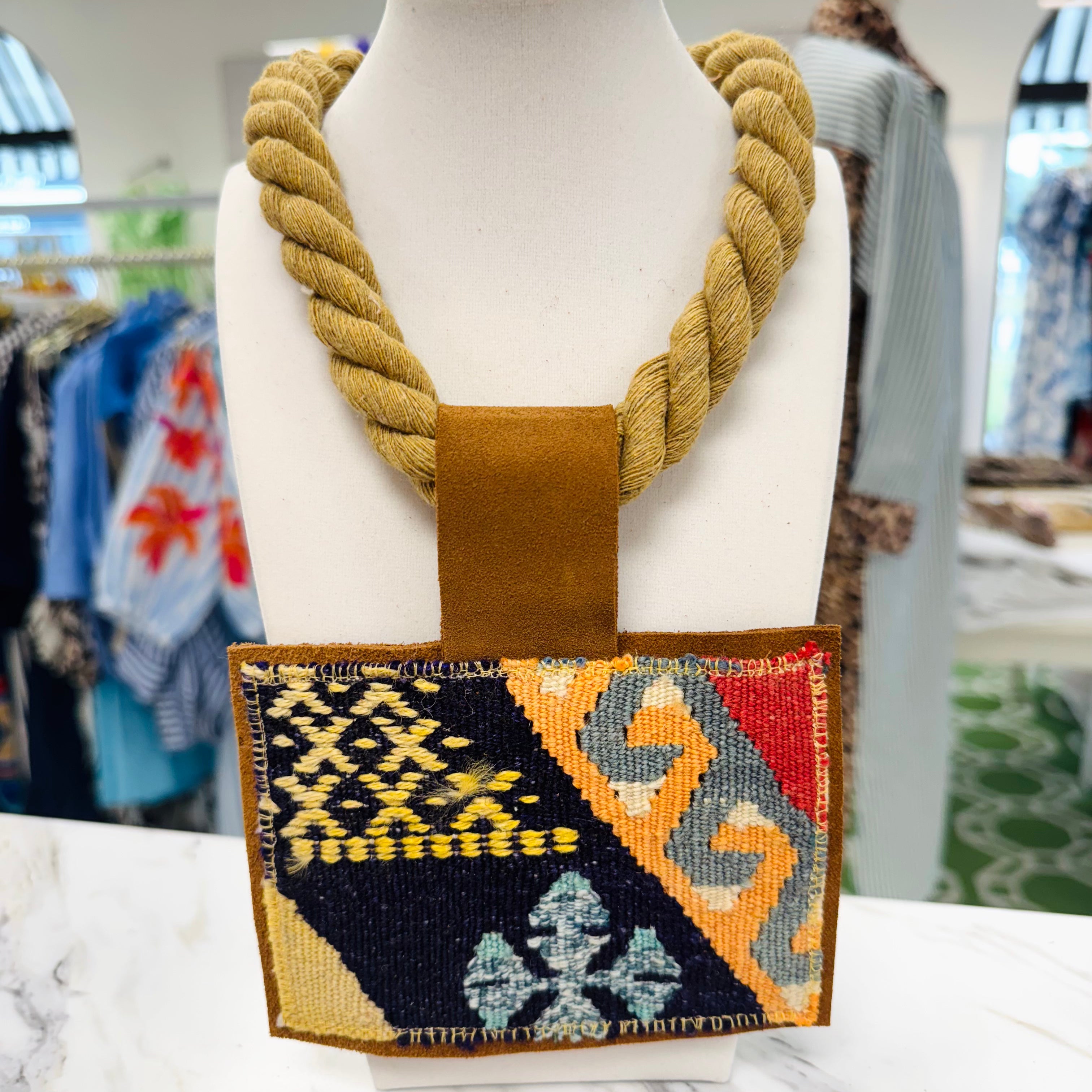 ORIJINAL Rope Pendant Necklace - Navy/Orange/Yellow Patch