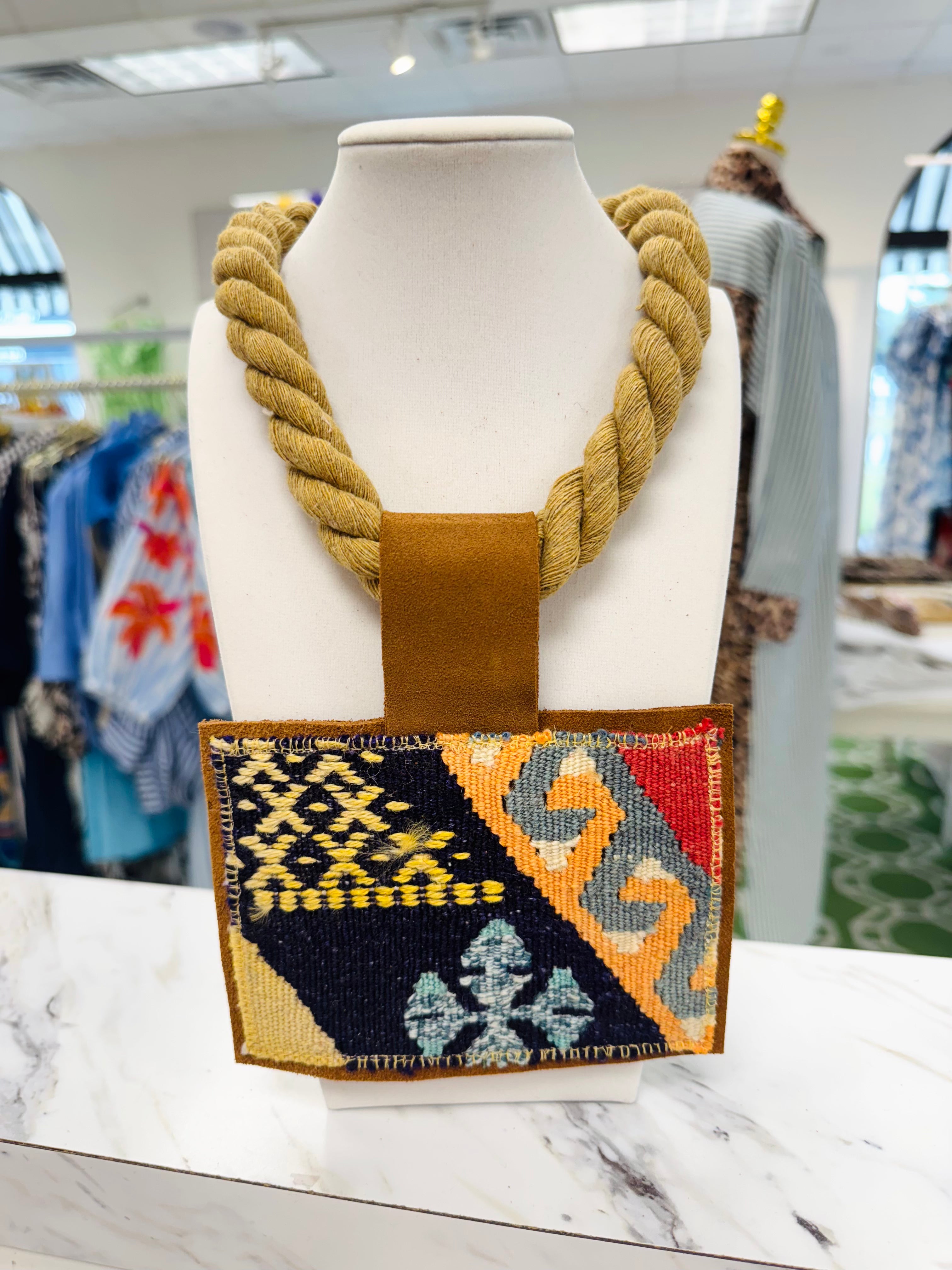 ORIJINAL Rope Pendant Necklace - Navy/Orange/Yellow Patch