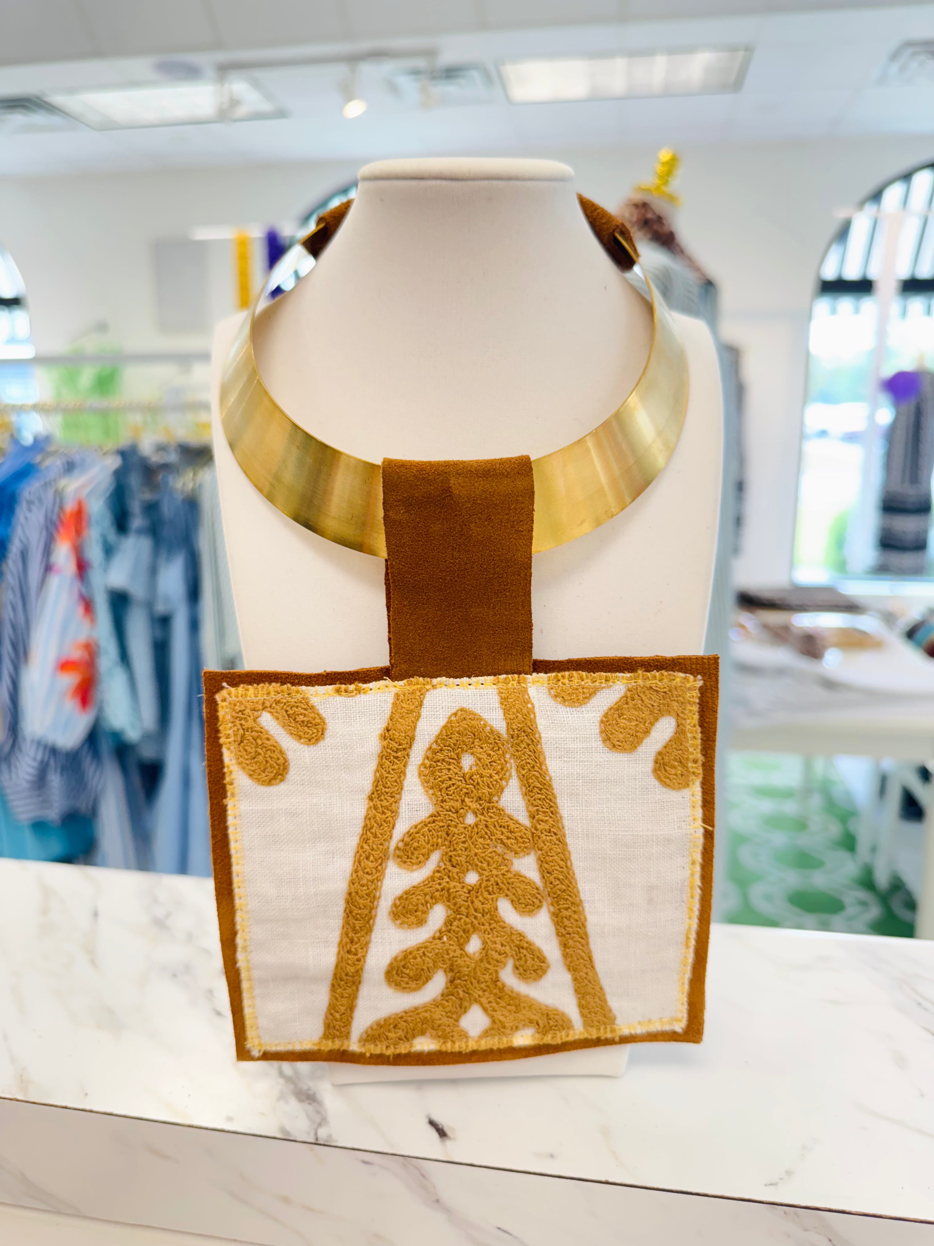 ORIJINAL Brass Pendant Necklace - White/Tan Patch