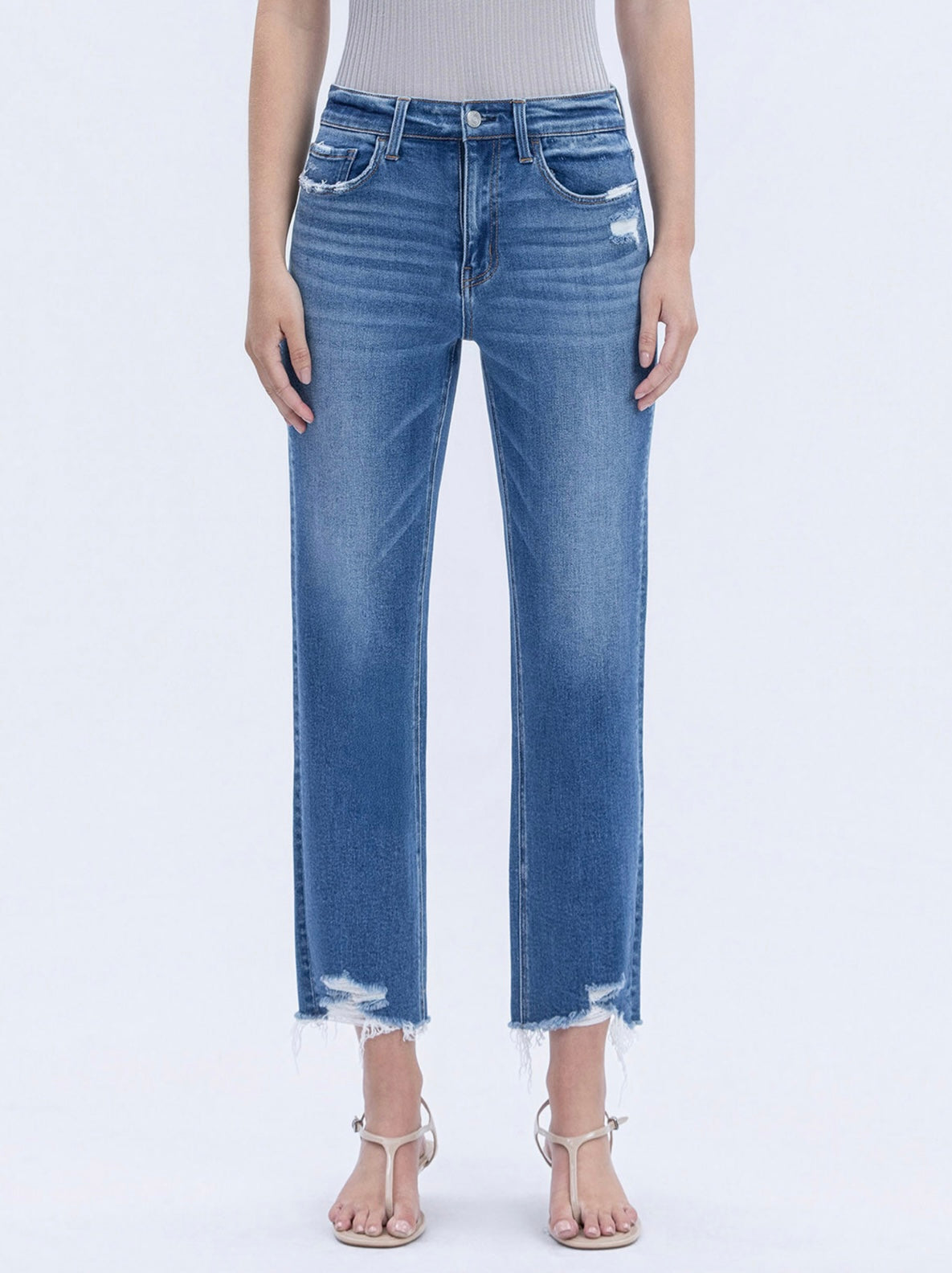 High Rise Frayed Hem Crop Straight By Lovervet