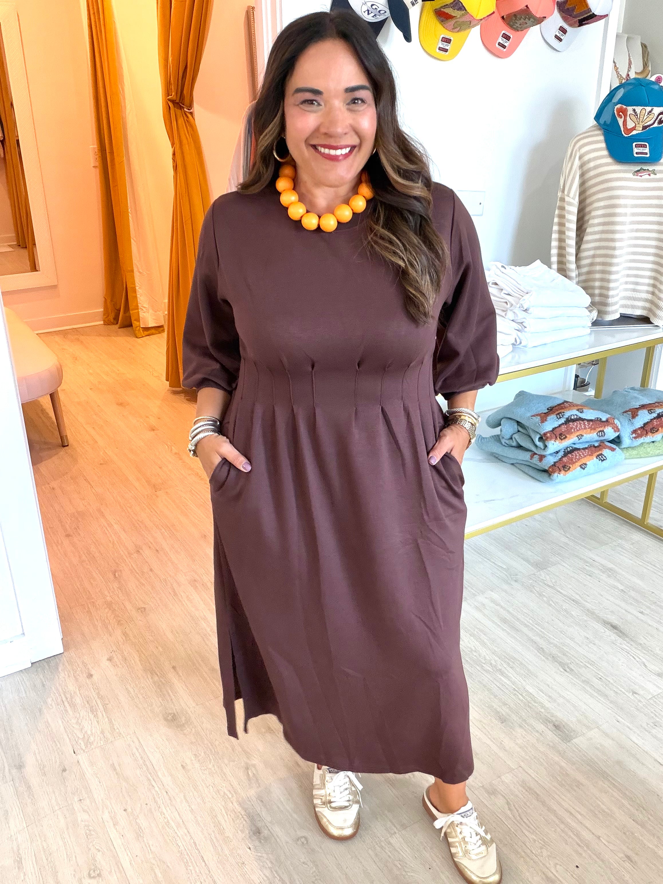 Any Occasion Midi Dress in Brown