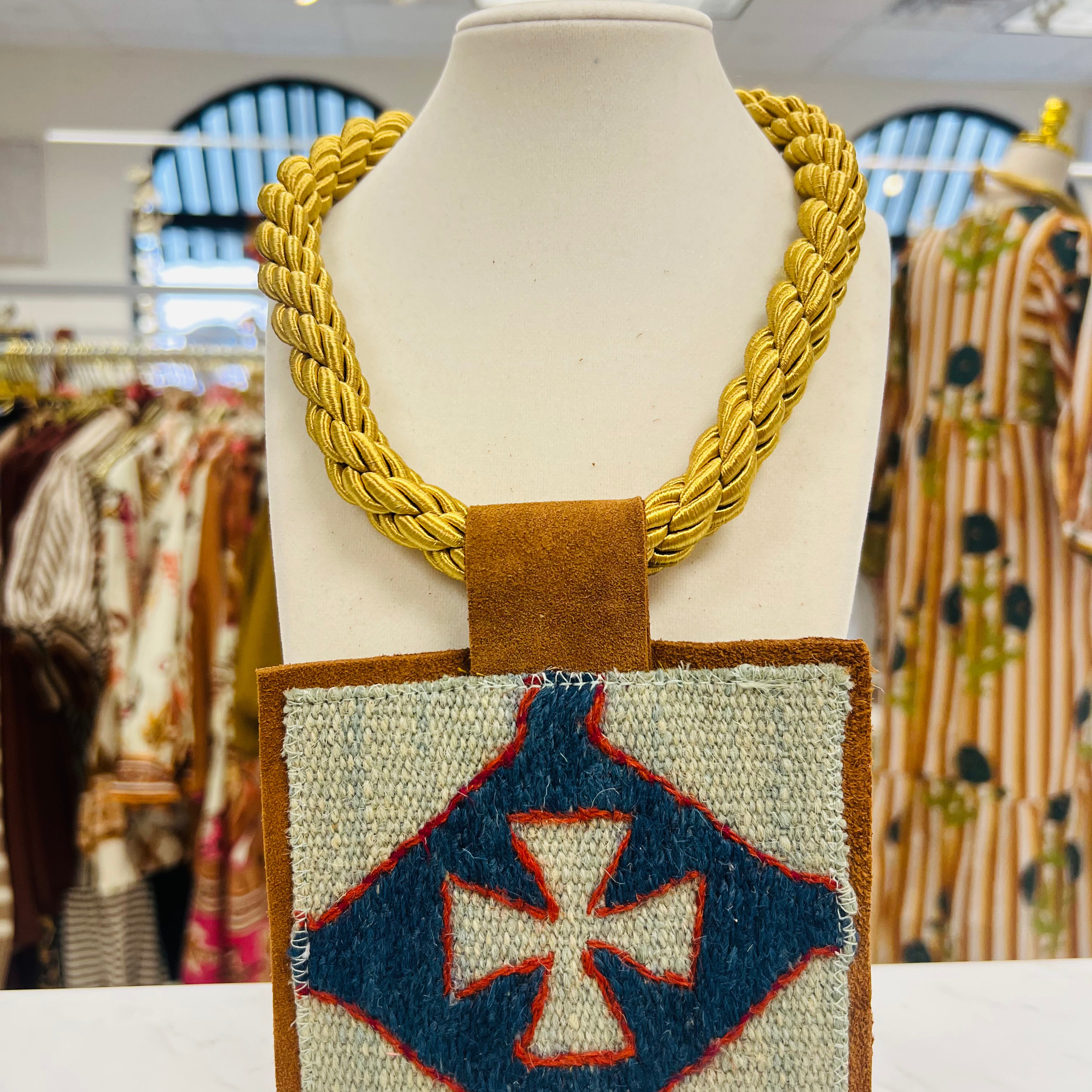 ORIJINAL Gold Rope Pendant Necklace - Blue/Red/Light Blue Patch