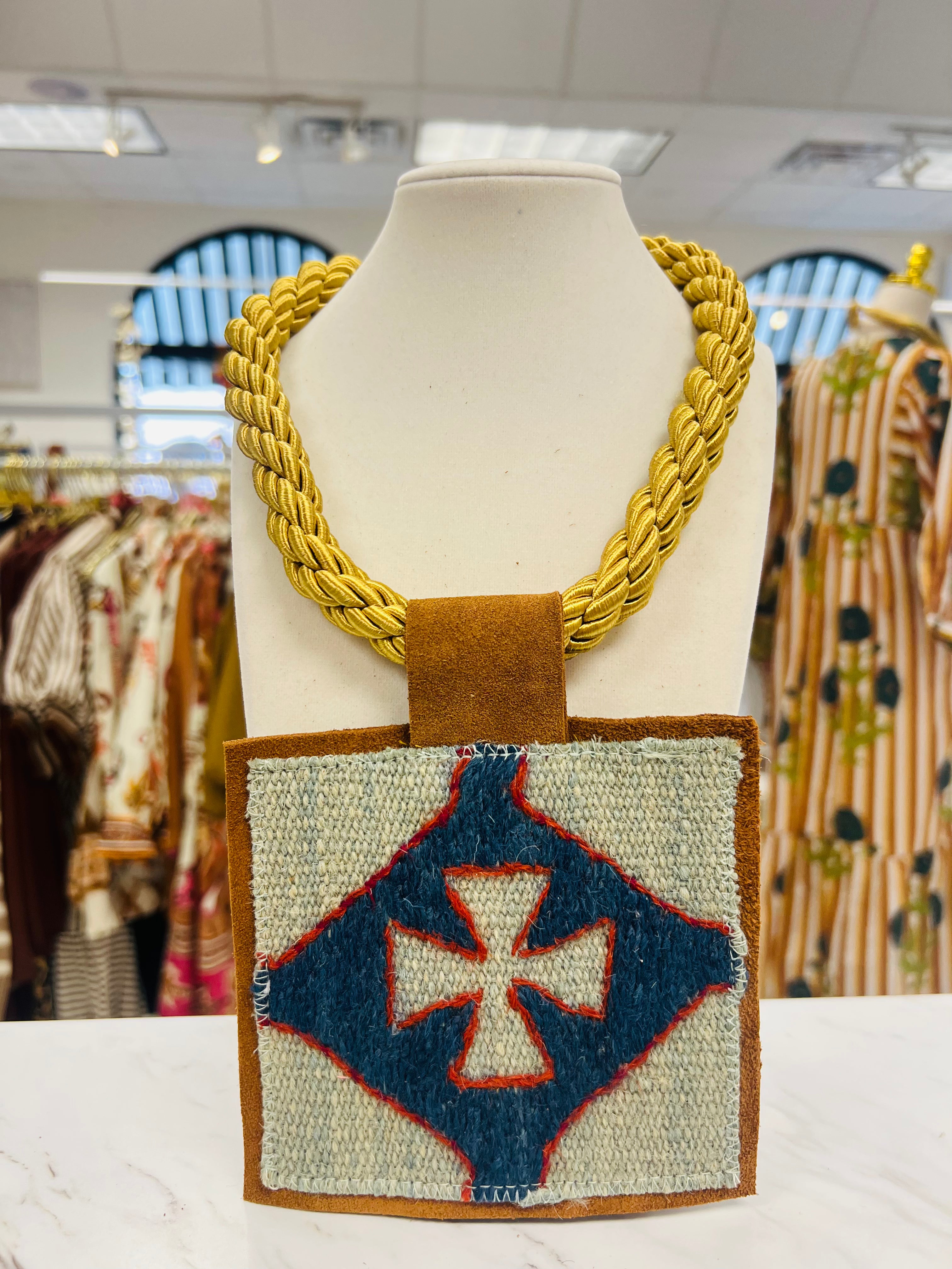 ORIJINAL Gold Rope Pendant Necklace - Blue/Red/Light Blue Patch