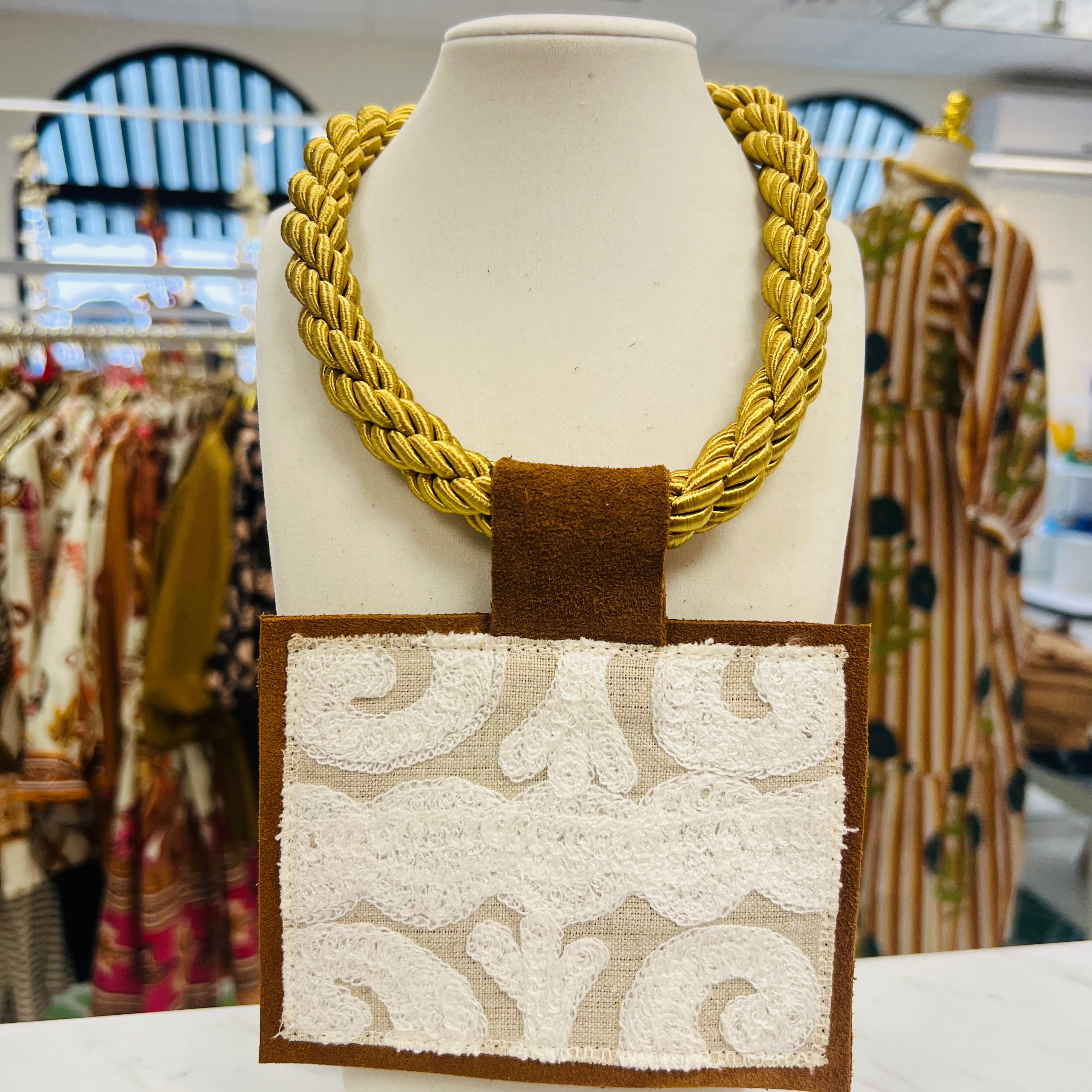 ORIJINAL Gold Rope Pendant Necklace - White/Cream Patch