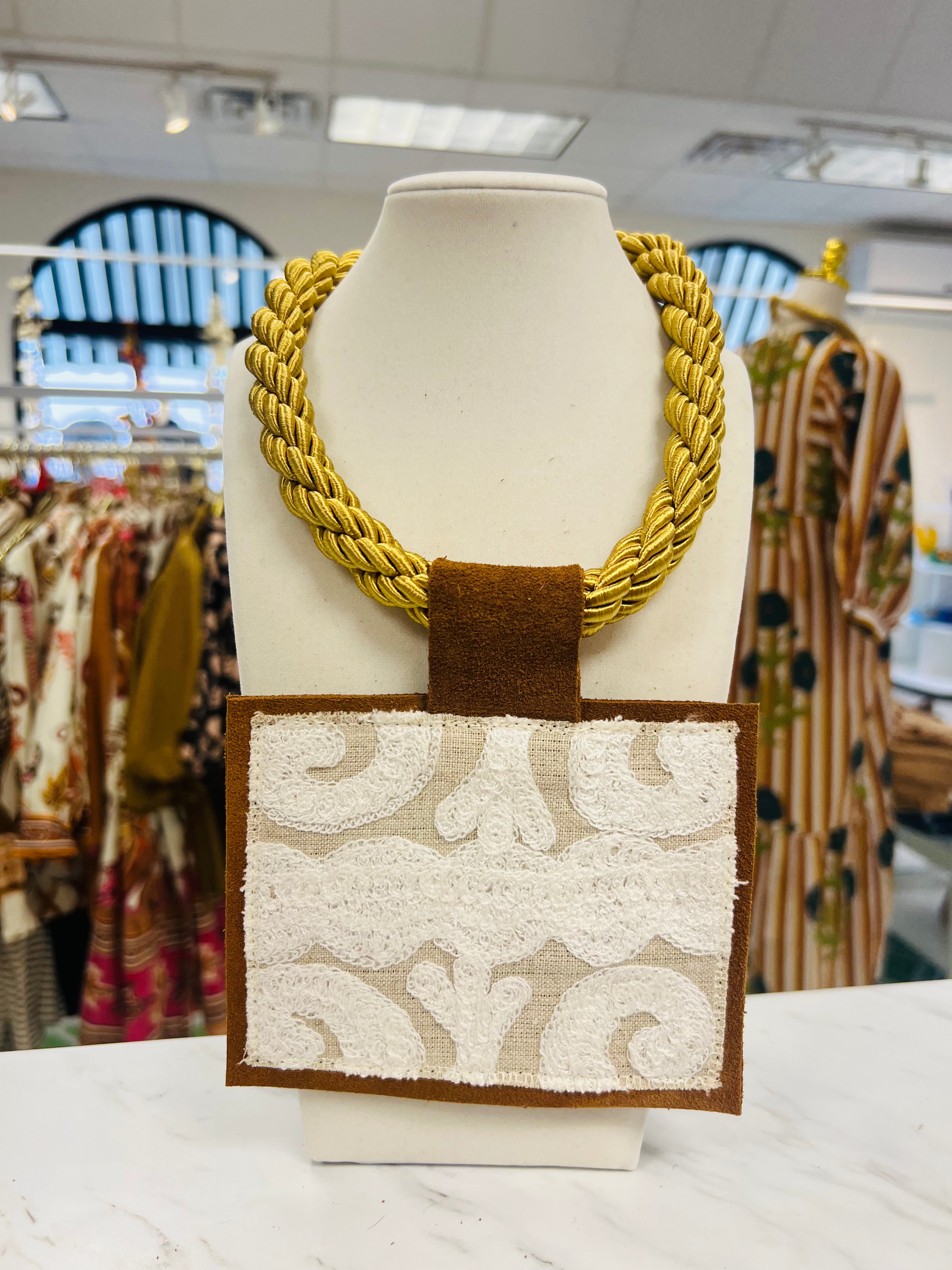 ORIJINAL Gold Rope Pendant Necklace - White/Cream Patch