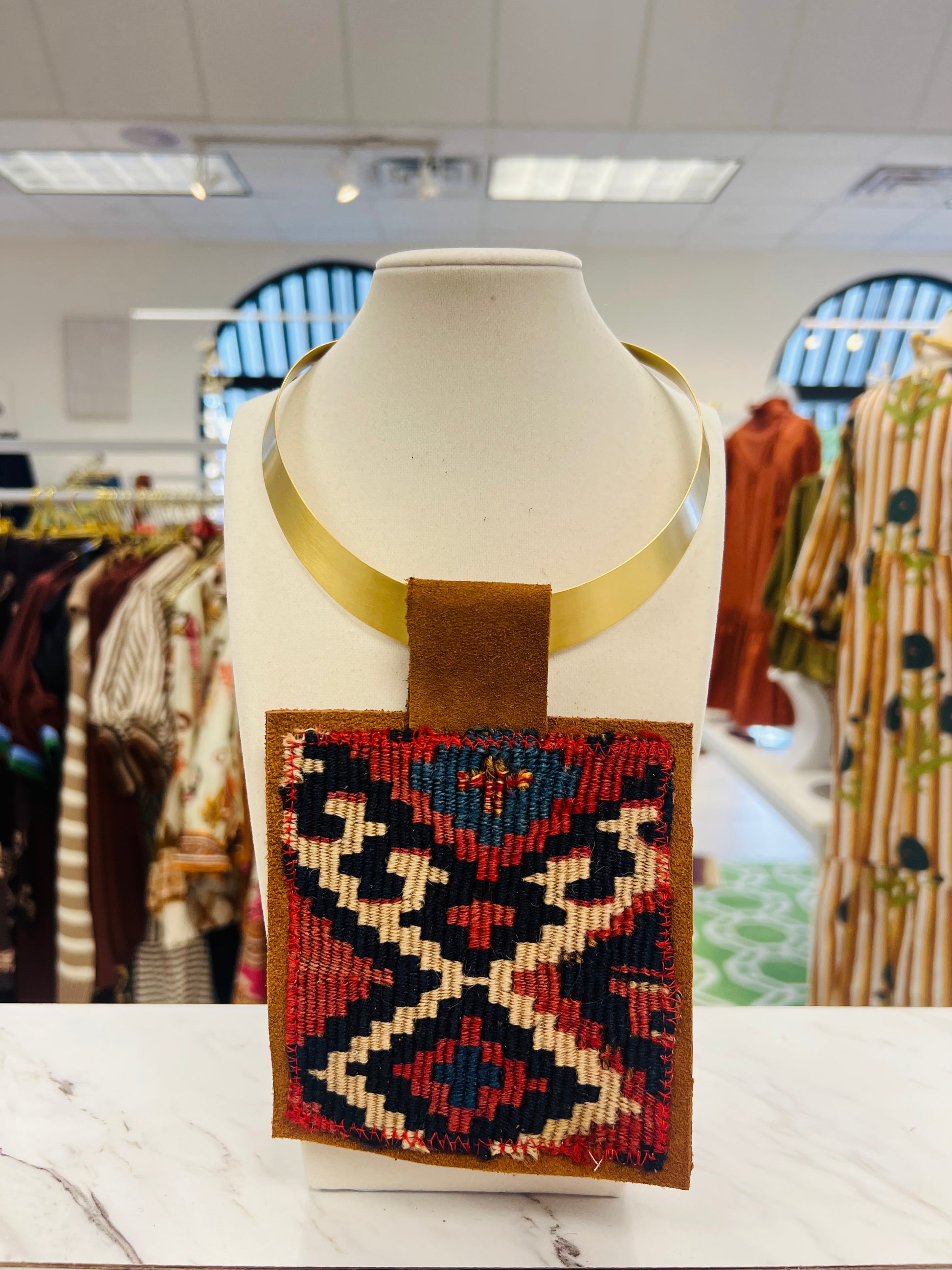 ORIJINAL Brass Pendant Necklace - Red/Navy/Blue Patch