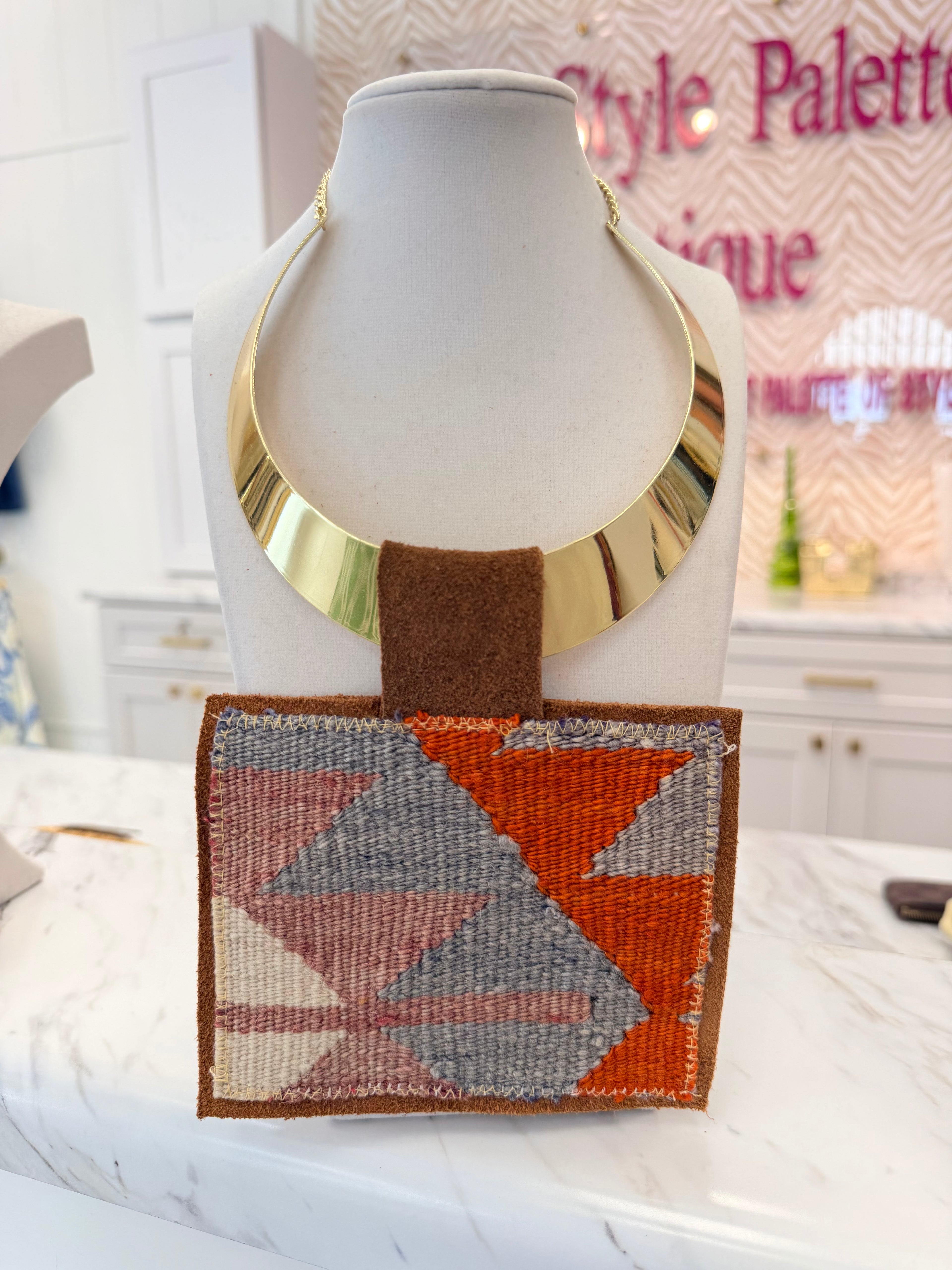 ORIJINAL Shiny Pendant Necklace - Orange/Purple Patch