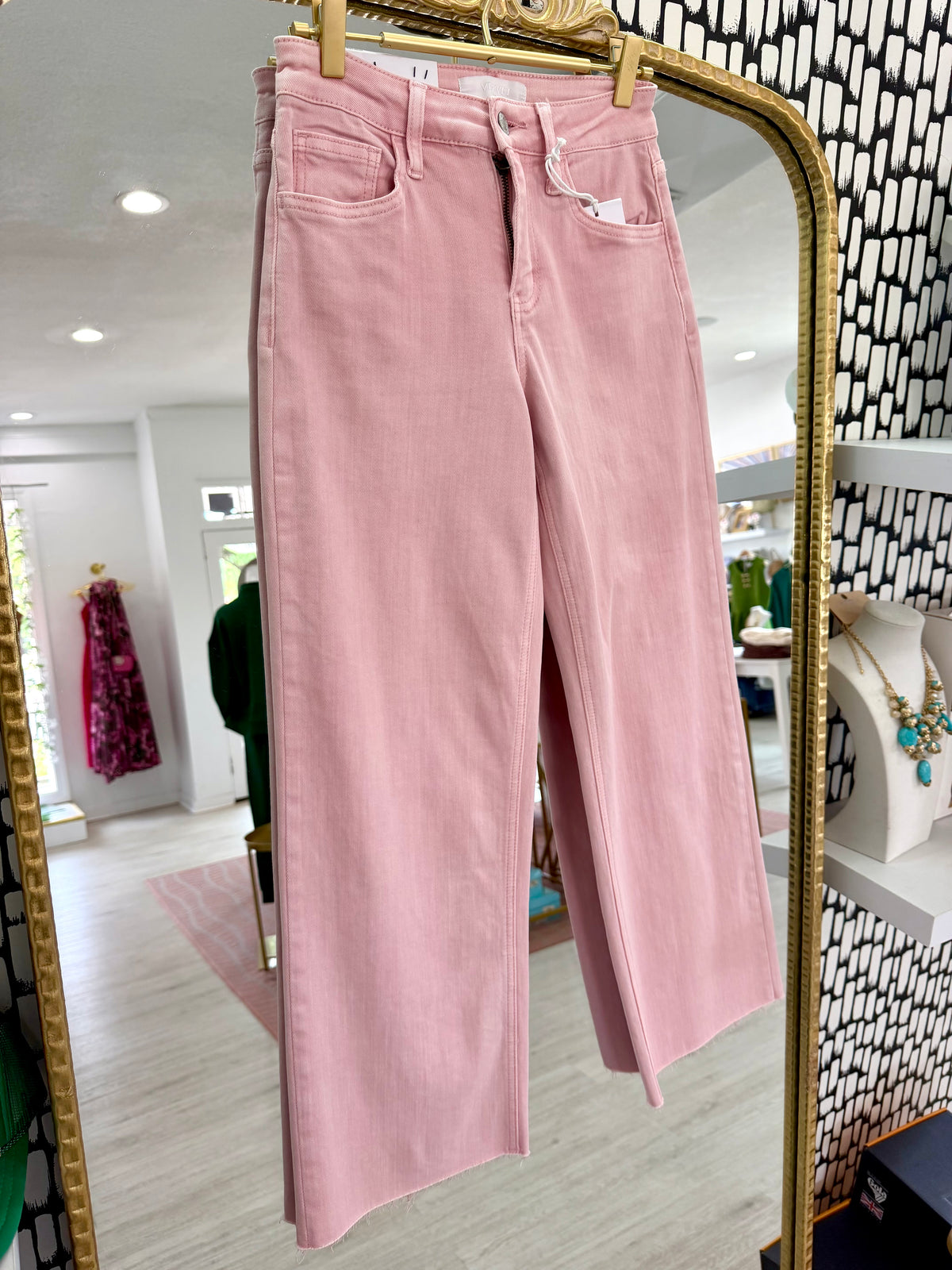 High Rise Crop Wide Leg in Pink