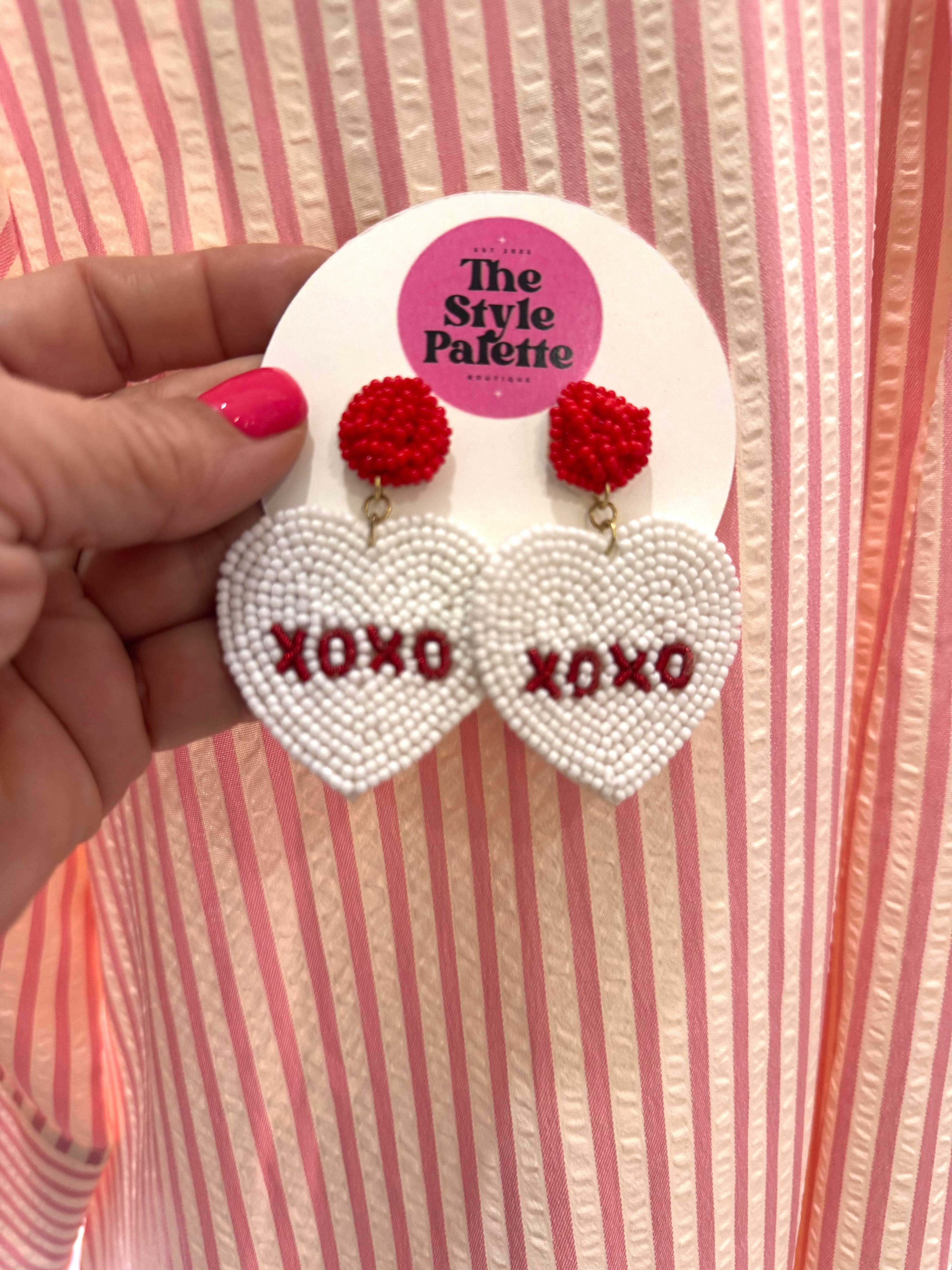 XOXO Earrings Red & White