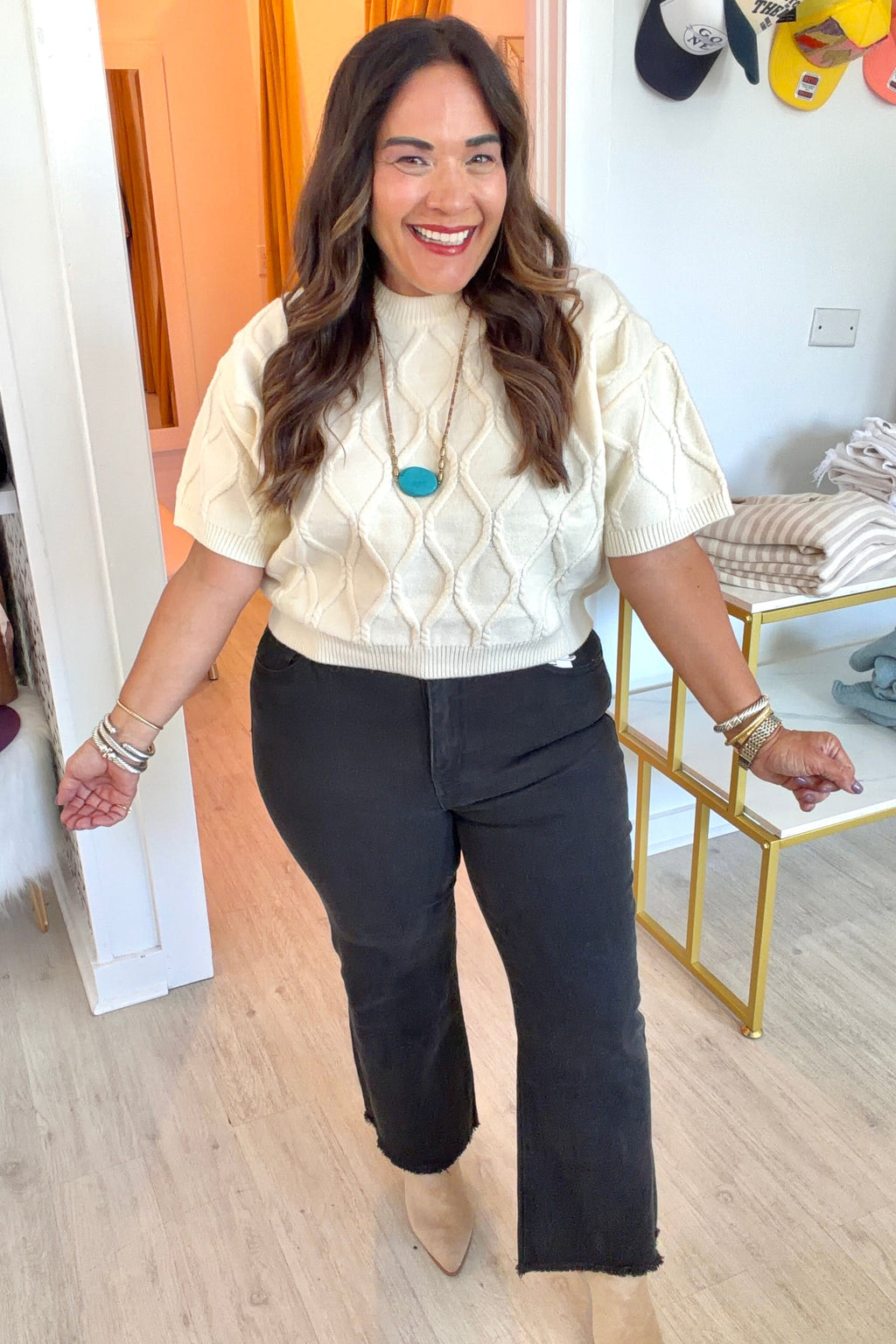 Throw On + Go Short Sleeve Sweater in Ecru