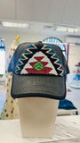 ORIJINAL Straw Trucker Hat in Black - Black/Light Blue/Red