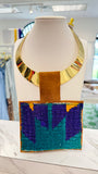 ORIJINAL Shiny Brass Pendant Necklace - Teal/Purple/Yellow Patch