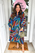 Boho Floral Side Slit Midi Dress in Navy