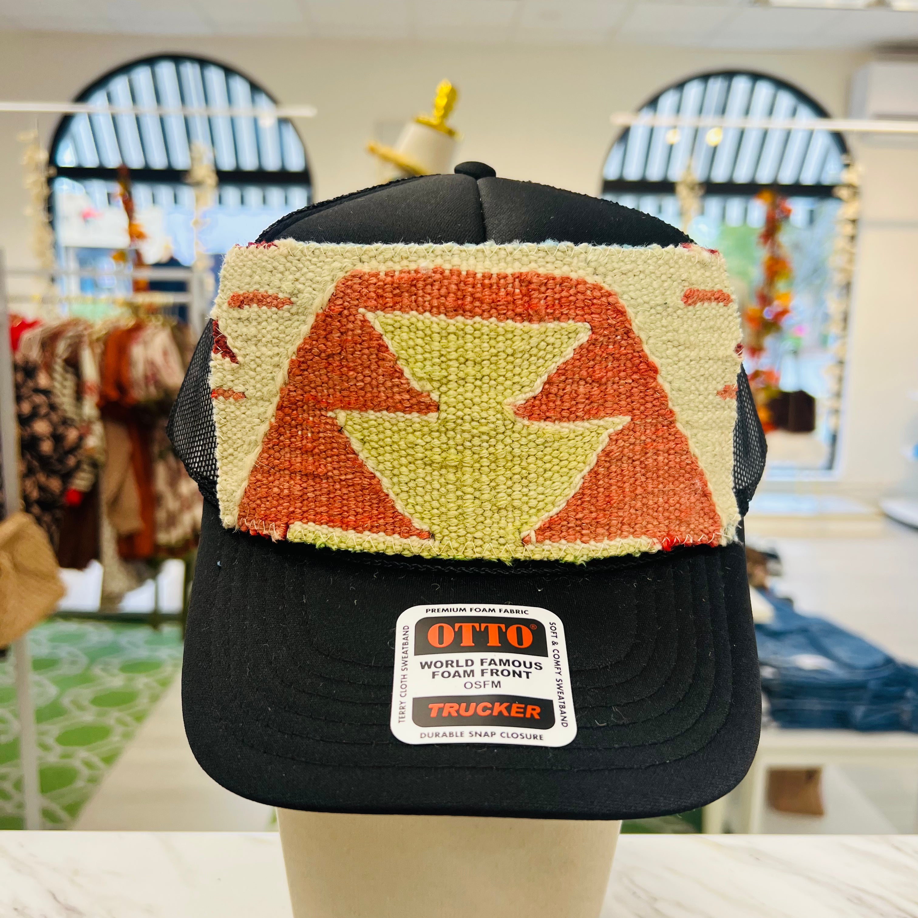 ORIJINAL Trucker Hat in Black - Sage/Coral Patch