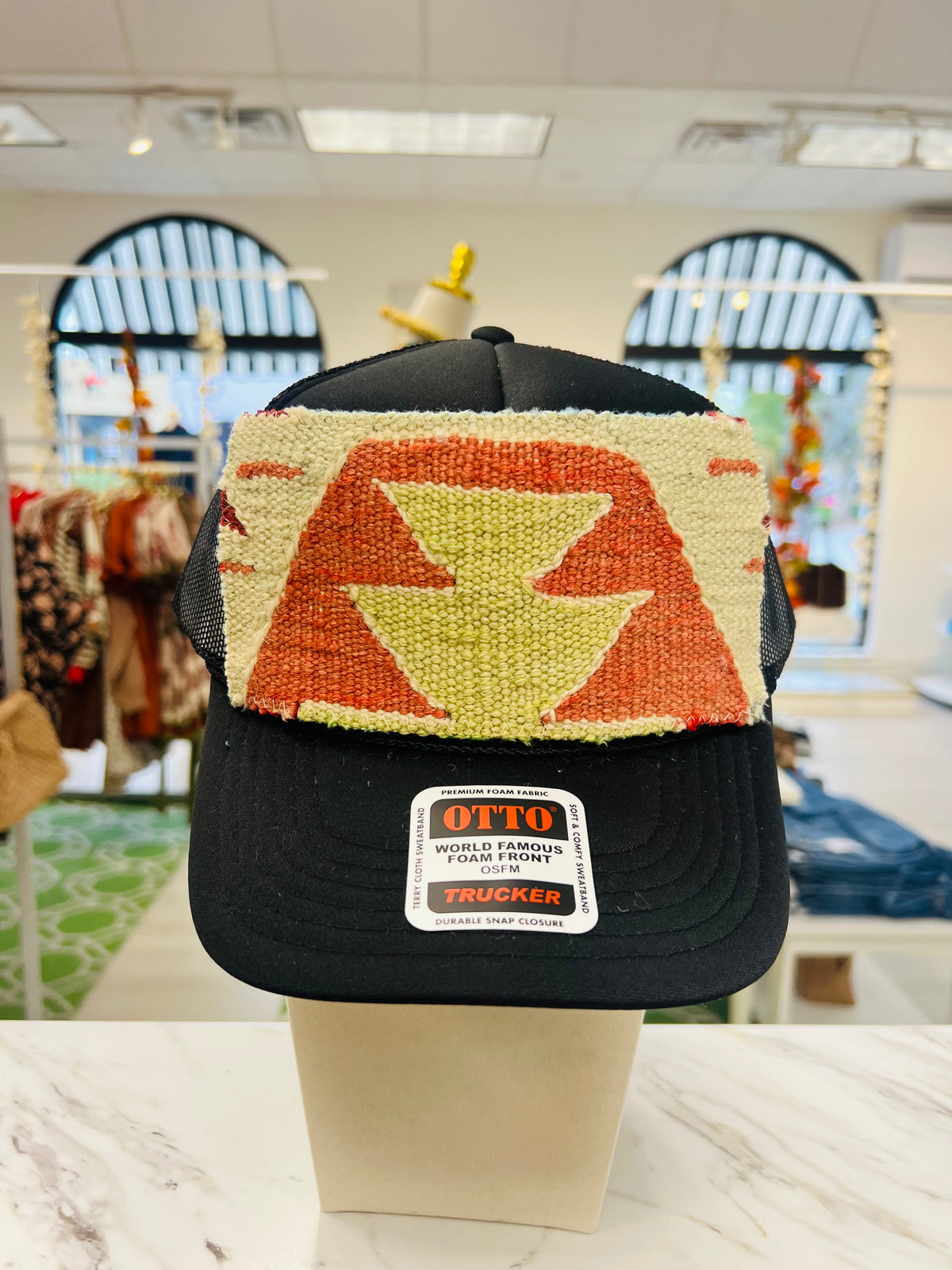 ORIJINAL Trucker Hat in Black - Sage/Coral Patch