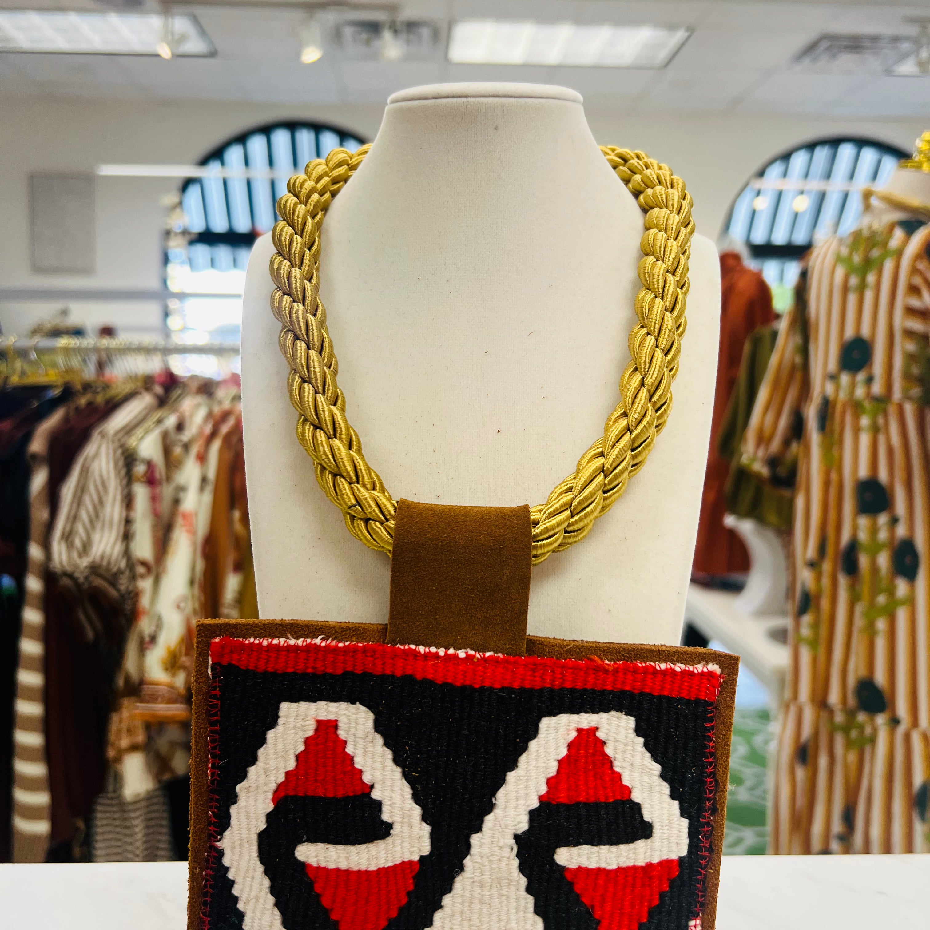 ORIJINAL Gold Rope Pendant Necklace - Red/Black/White Patch