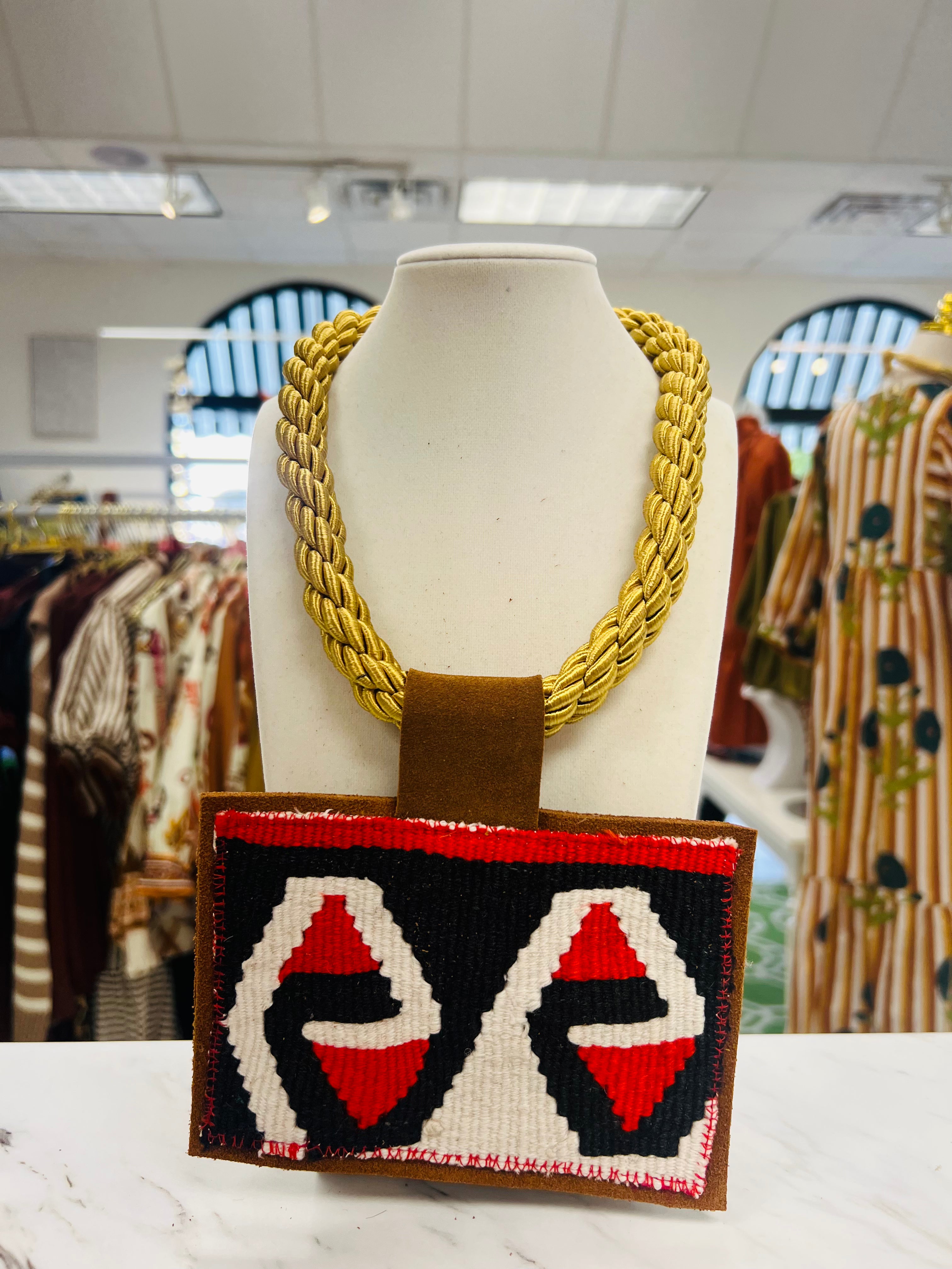 ORIJINAL Gold Rope Pendant Necklace - Red/Black/White Patch