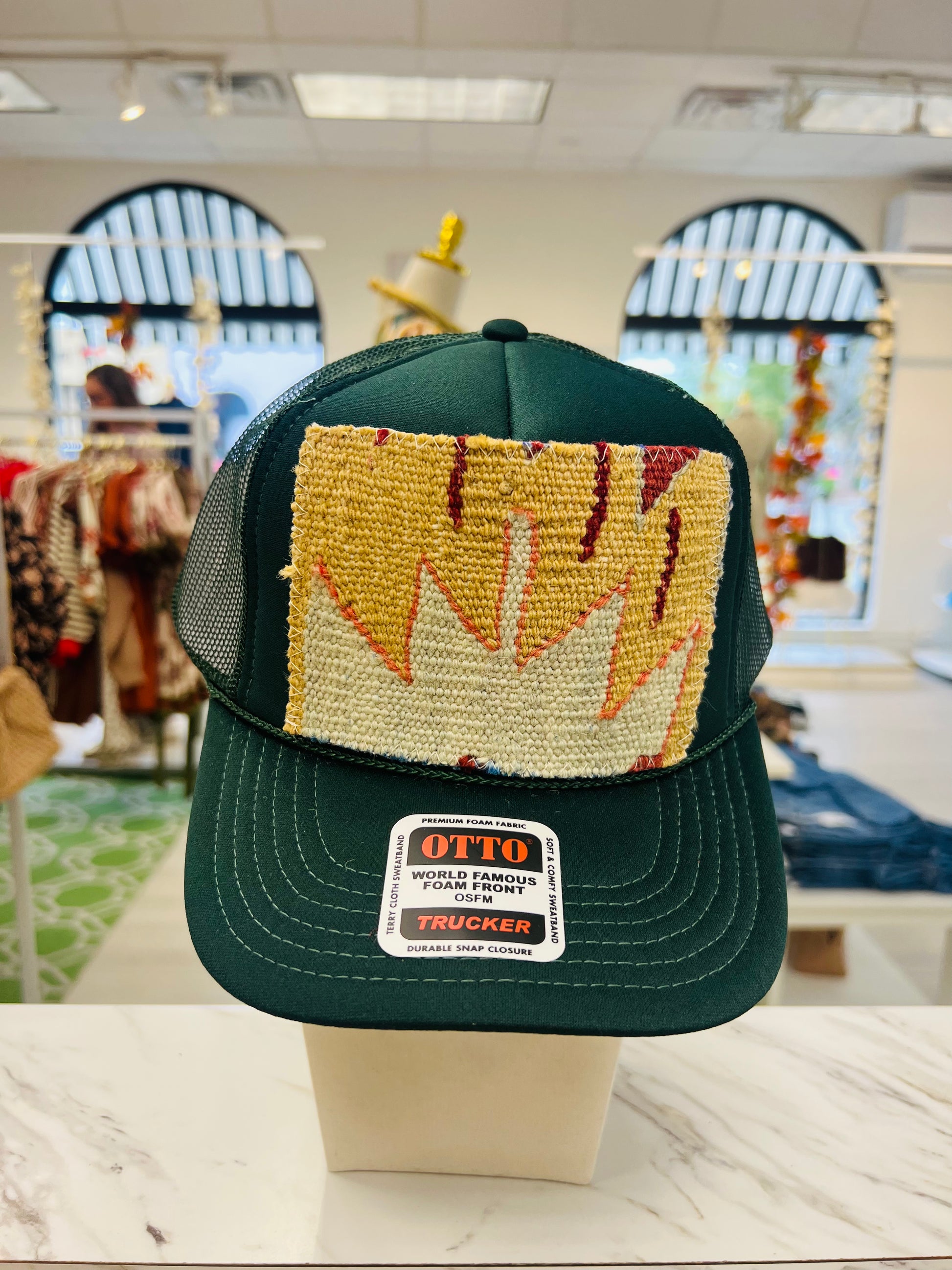 ORIJINAL Trucker Hat in Hunter Green- Tan/Maroon/Grey Patch
