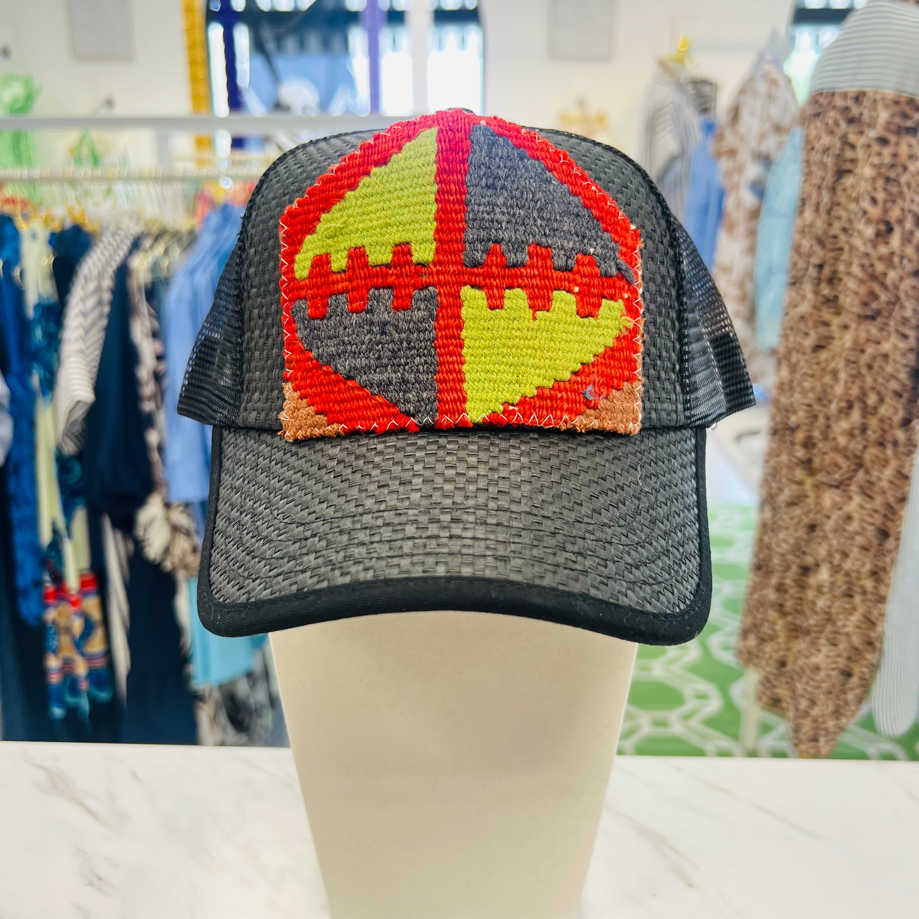 ORIJINAL Straw Trucker Hat in Black - Red/Gray/Green