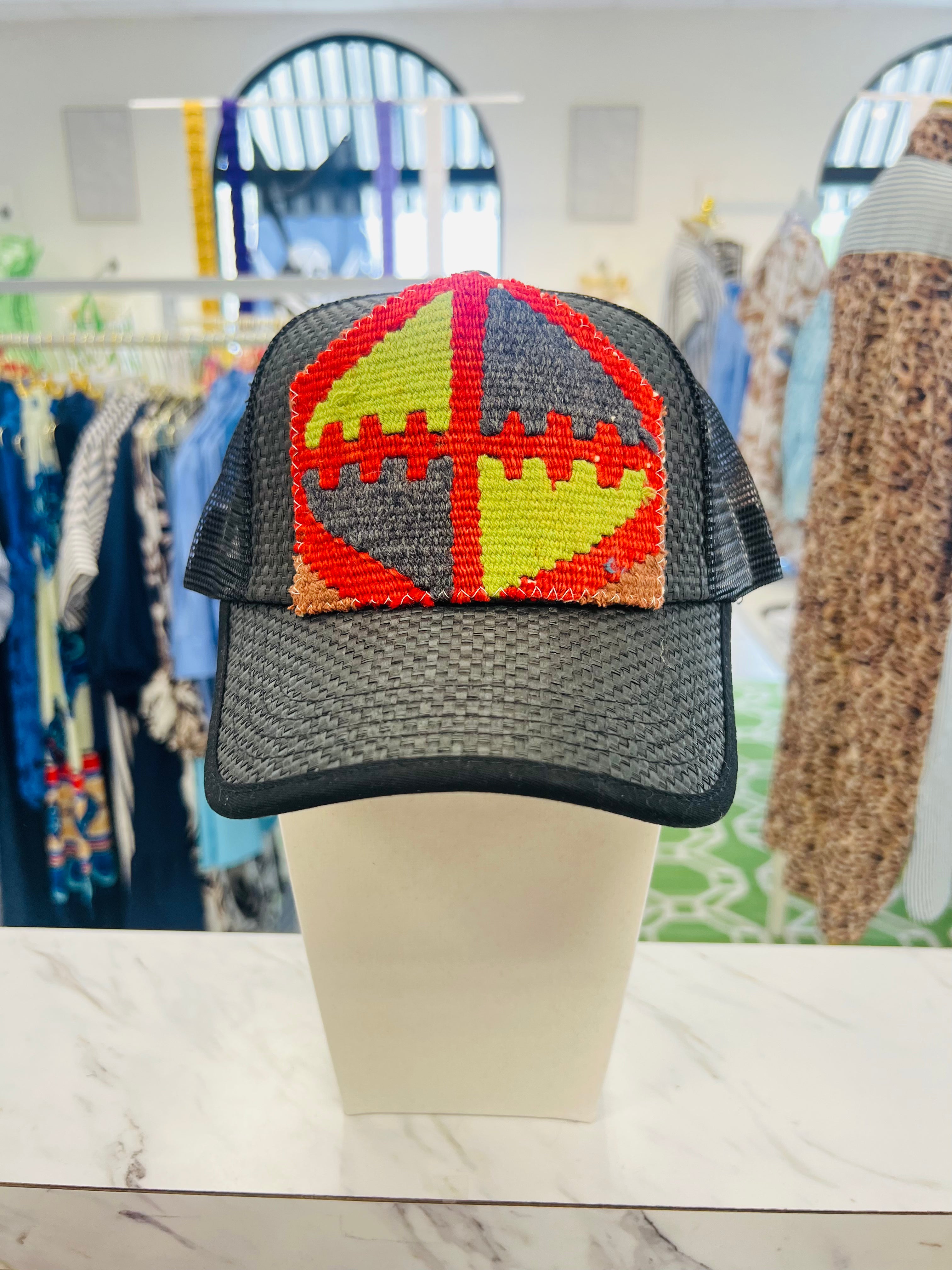 ORIJINAL Straw Trucker Hat in Black - Red/Gray/Green
