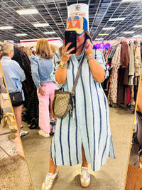 Coastal Chic Linen Dress in Sky/Navy