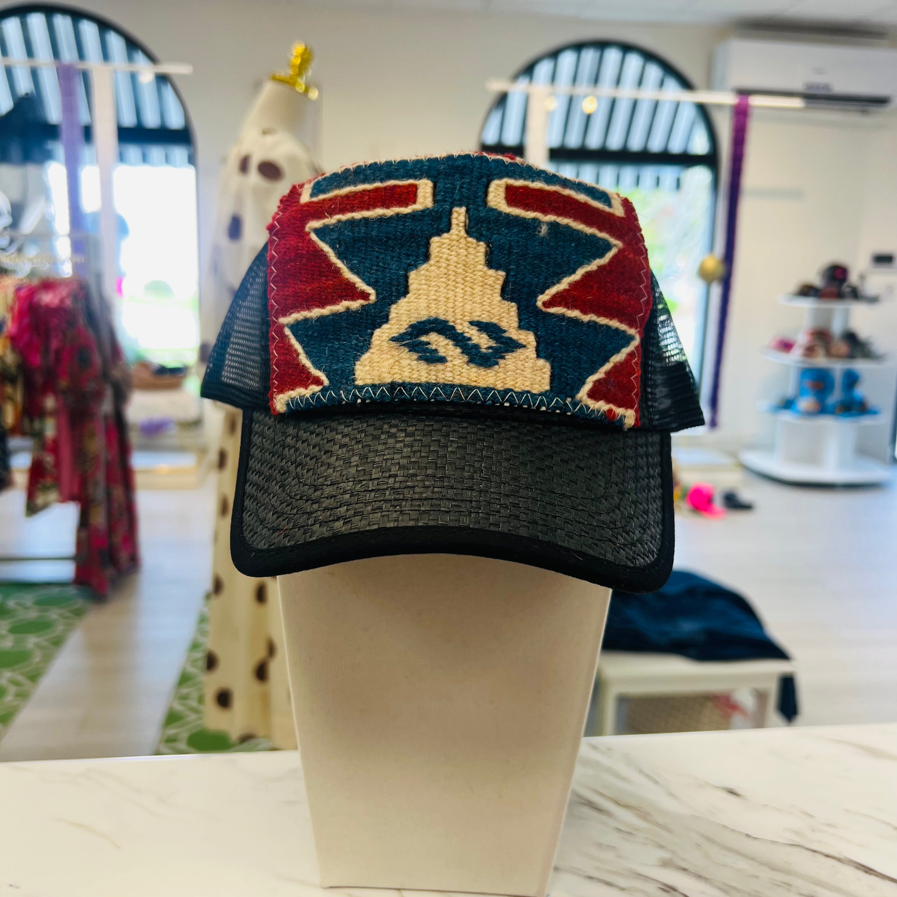 ORIJINAL Straw Trucker Hat in Black - Maroon/Blue/White