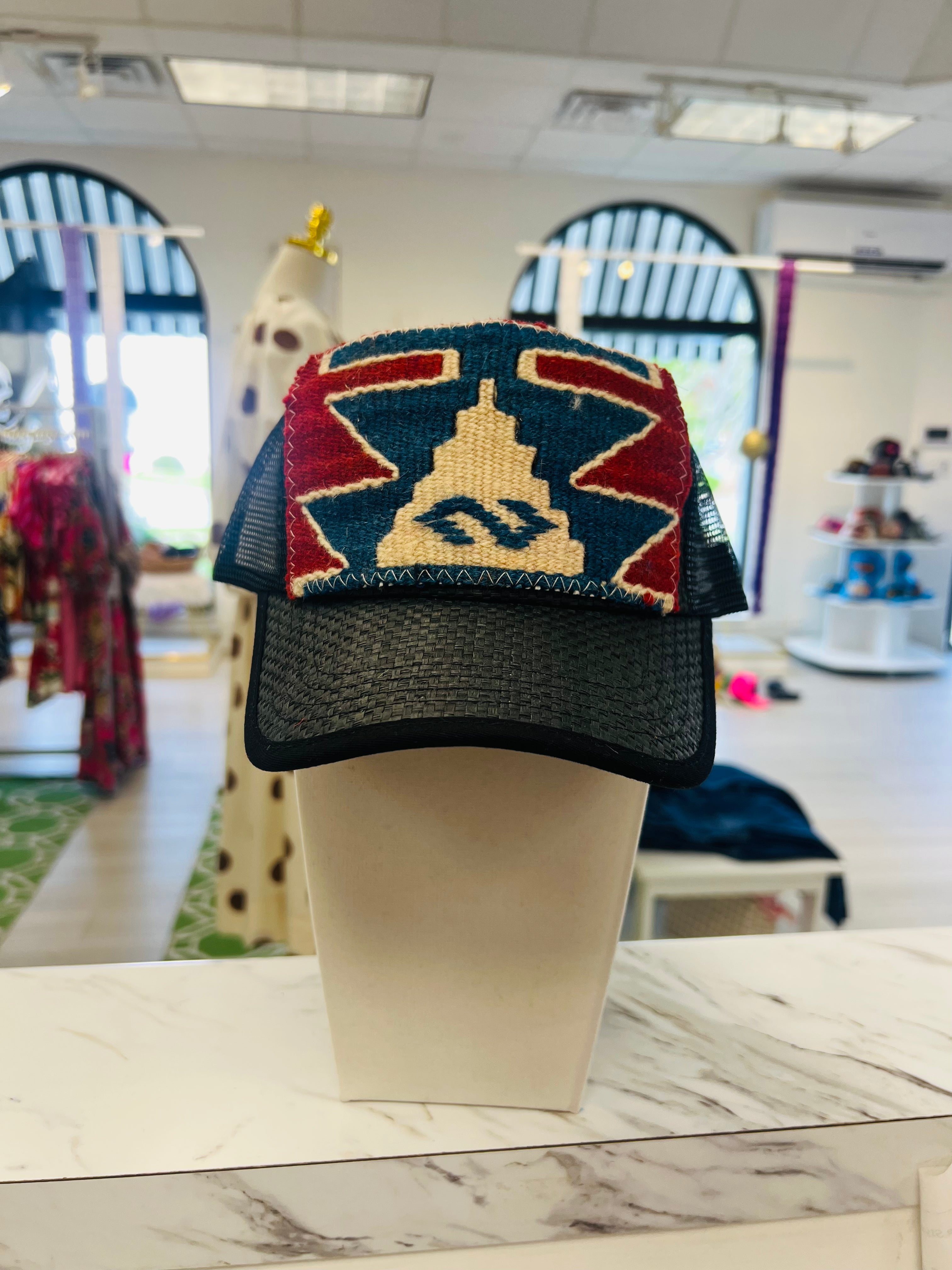 ORIJINAL Straw Trucker Hat in Black - Maroon/Blue/White