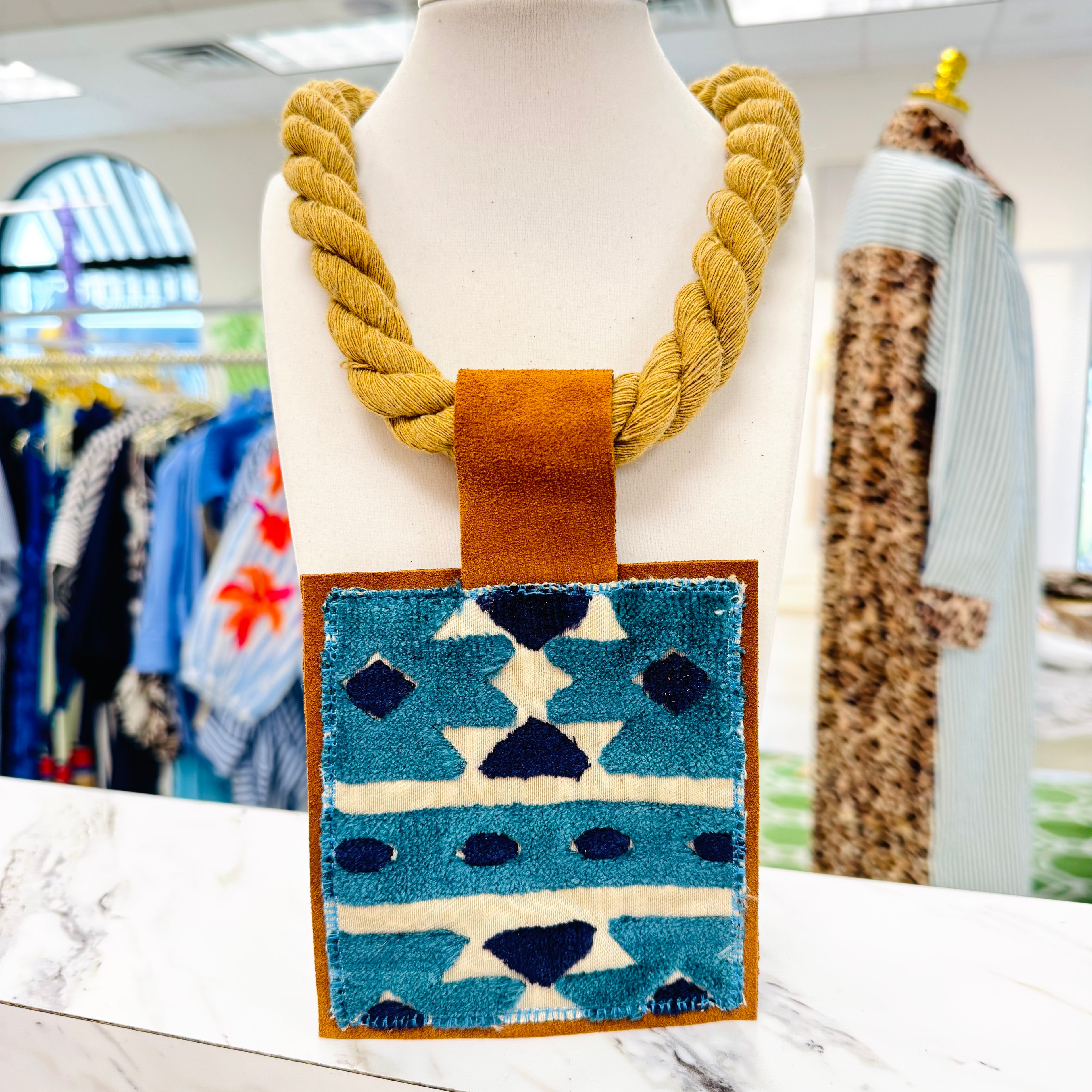ORIJINAL Rope Pendant Necklace - Teal/Navy/White Patch