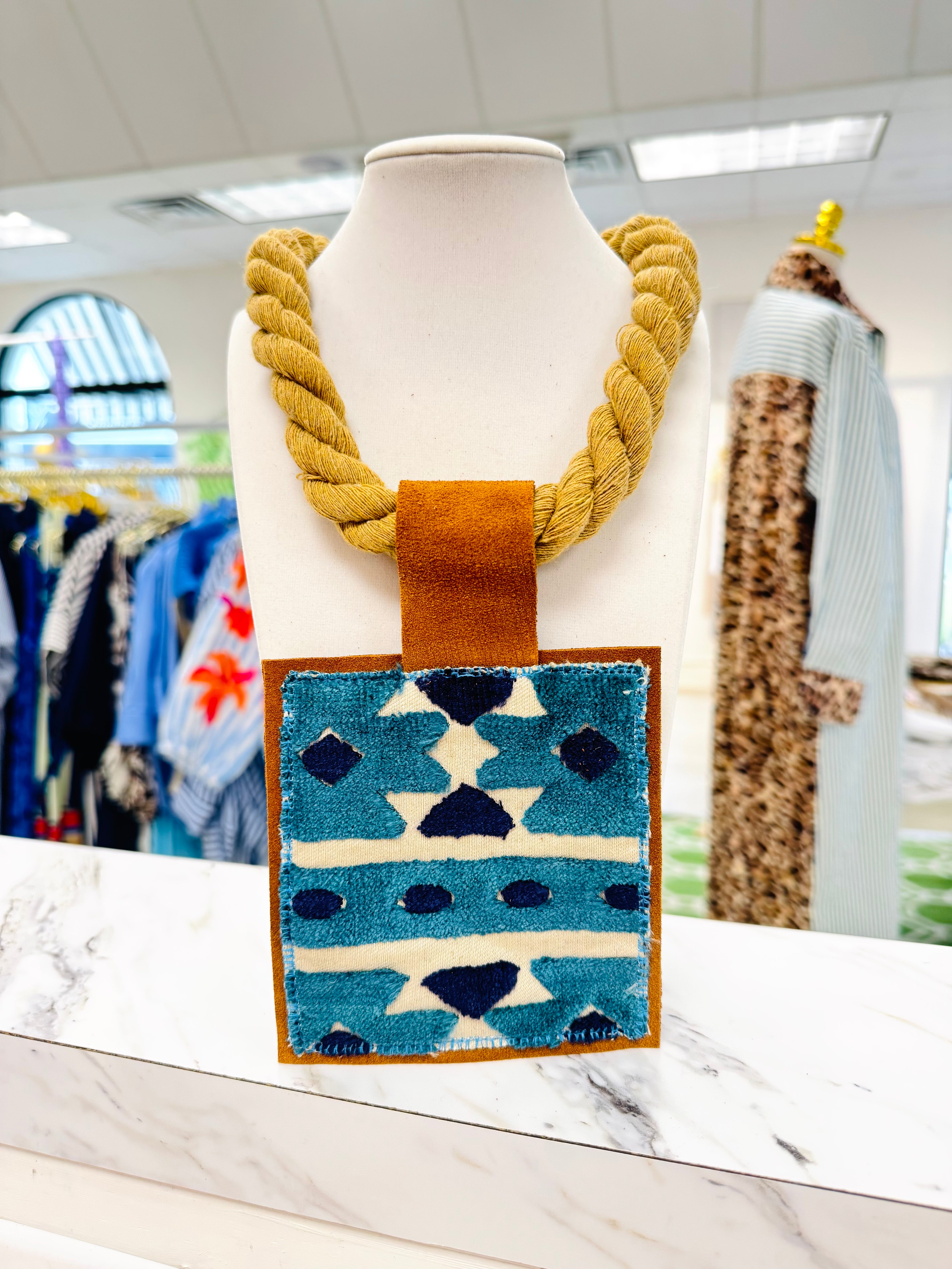 ORIJINAL Rope Pendant Necklace - Teal/Navy/White Patch