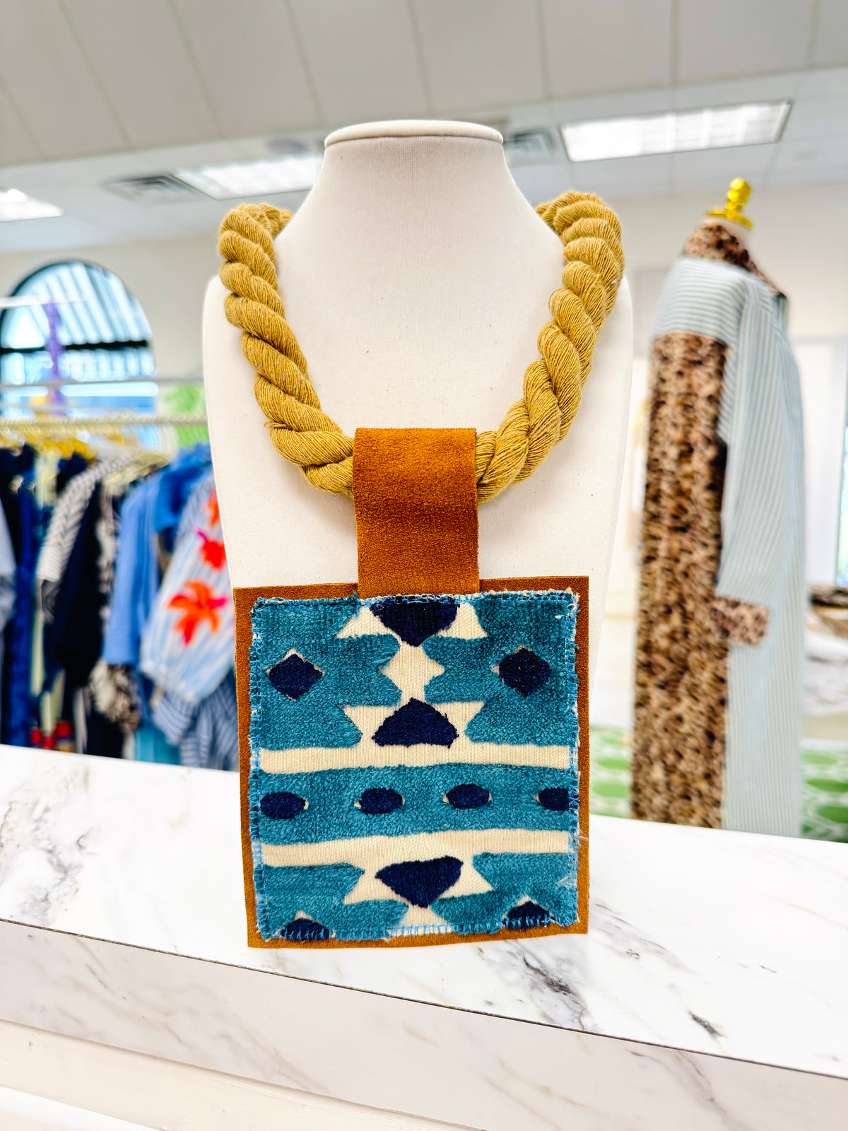 ORIJINAL Rope Pendant Necklace - Teal/Navy/White Patch