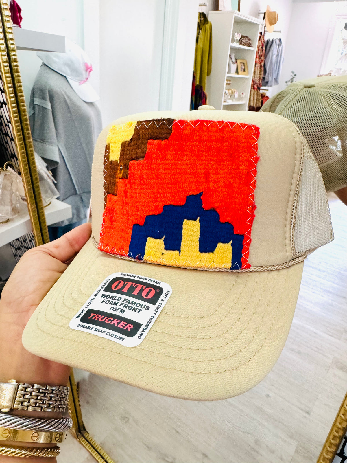 ORIJINAL Trucker Hat in Tan- Orange/Blue/Yellow/Brown Patch